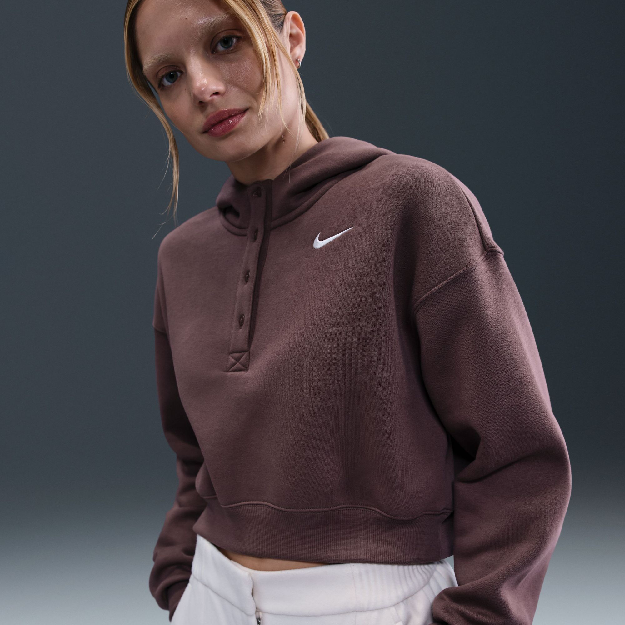 Nike Women's Phoenix Fleece Cropped Henley Hoodie product image