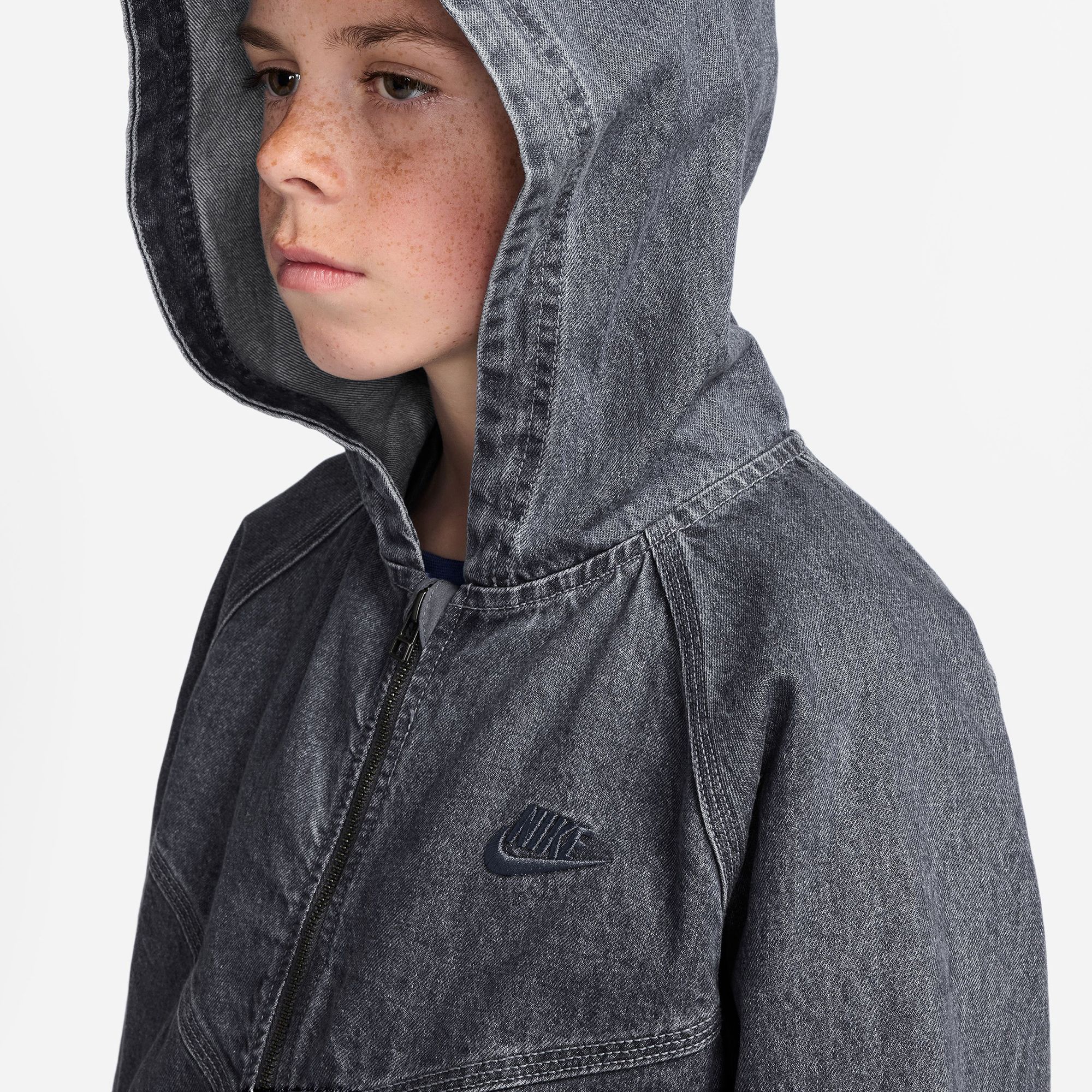 Nike Kids' Sportswear Full-Zip Hooded Denim Jacket product image