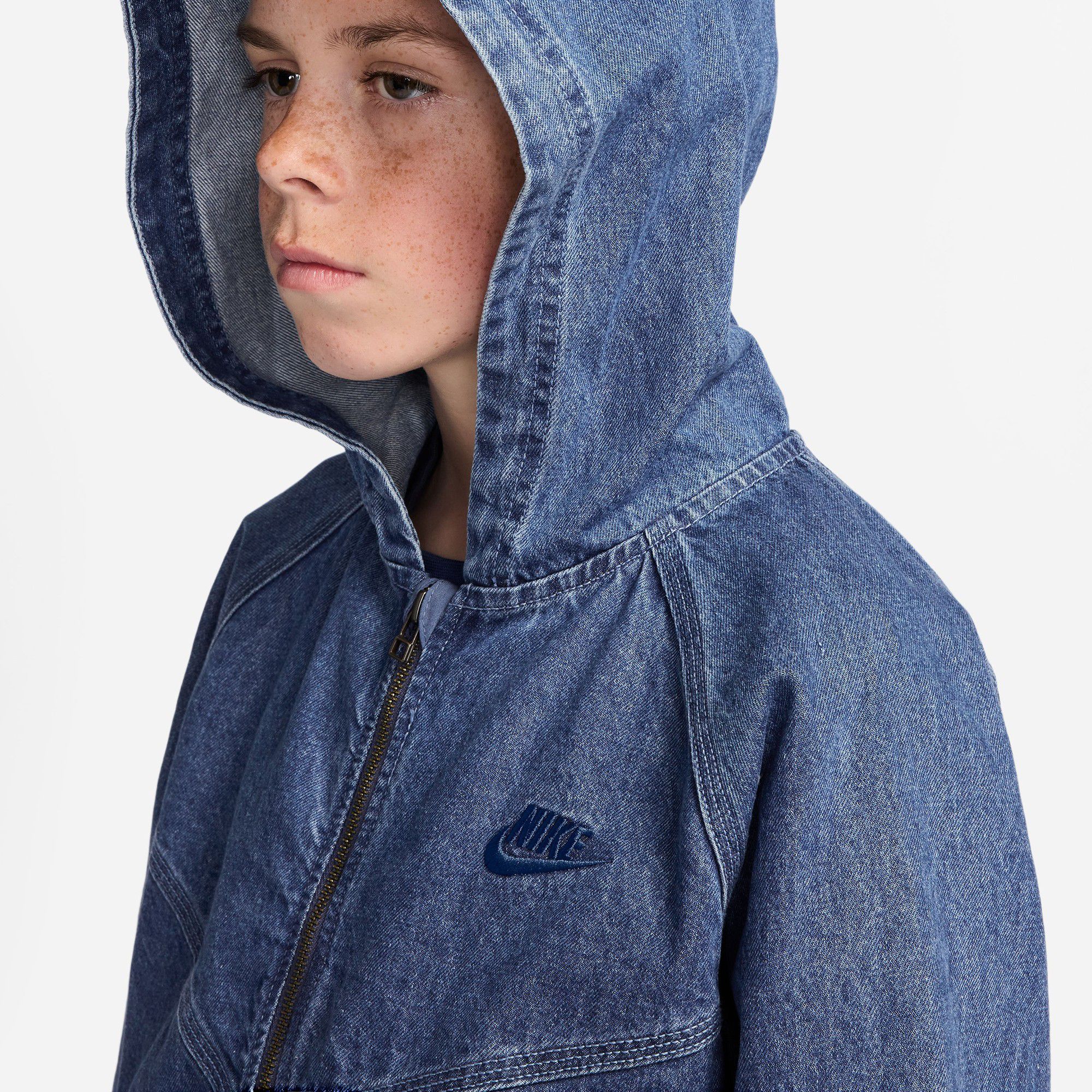 Nike Kids' Sportswear Full-Zip Hooded Denim Jacket product image
