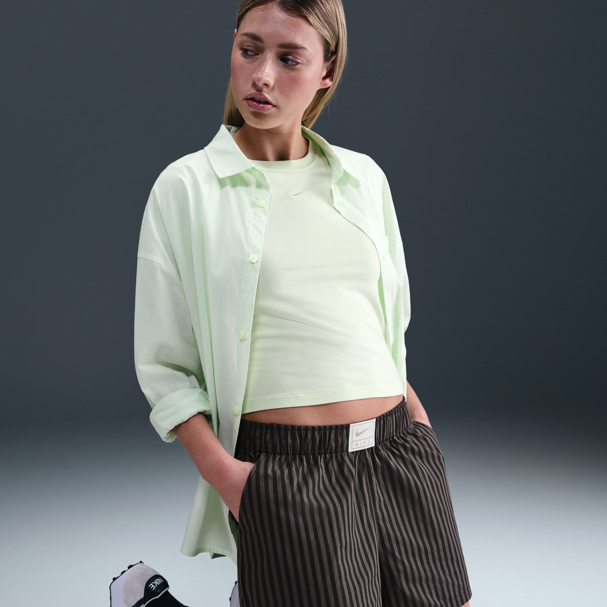 Nike Women's Sportswear Chill Poplin Mid-Rise Loose Striped Shorts product image