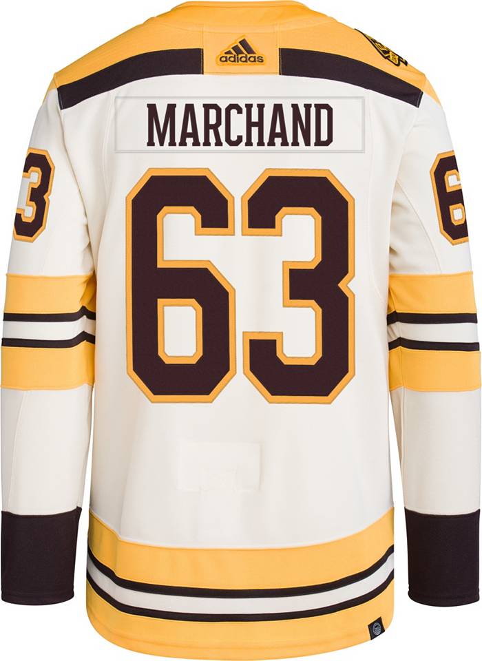 Adidas Boston Bruins Centennial Brad Marchand #63 Away Adizero Authentic Jersey, Men's, Size 56, White
