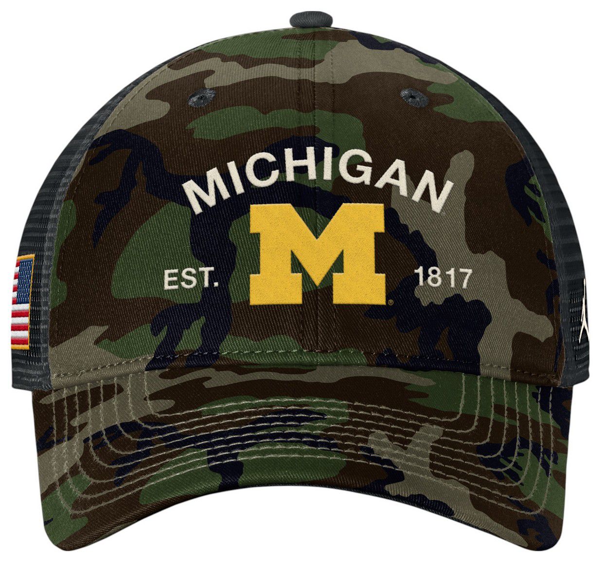 Jordan Adult Michigan Wolverines Medium Olive 2025 Military Appreciation Trucker Hat product image