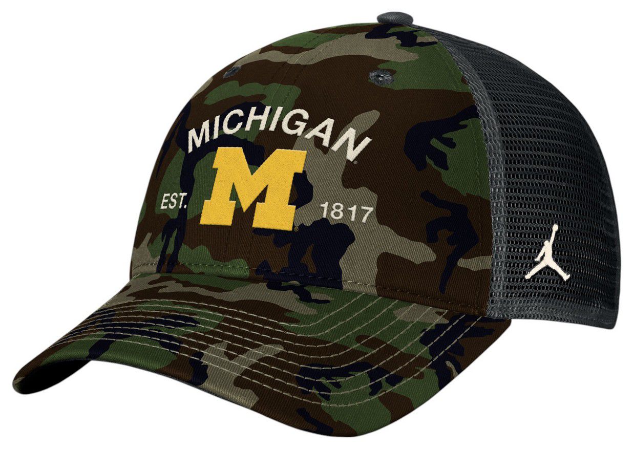 Jordan Adult Michigan Wolverines Medium Olive 2025 Military Appreciation Trucker Hat product image