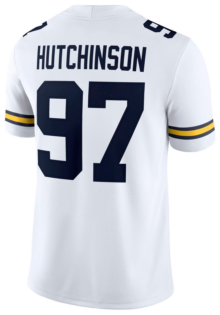 Jordan Men's Michigan Wolverines Aidan Hutchinson #97 White Dri-FIT Replica Football Game Jersey product image