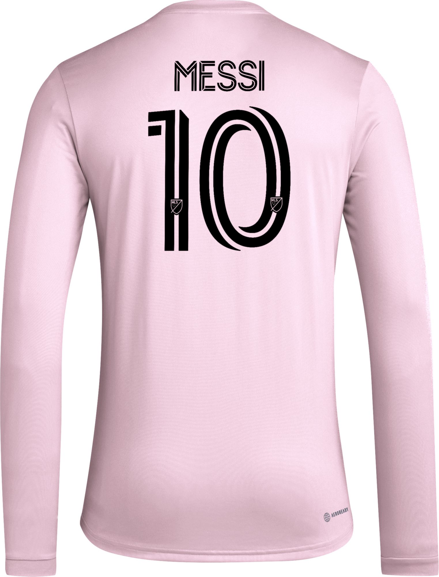 adidas Adult Inter Miami CF Lionel Messi #10 Pink Long Sleeve Shirt