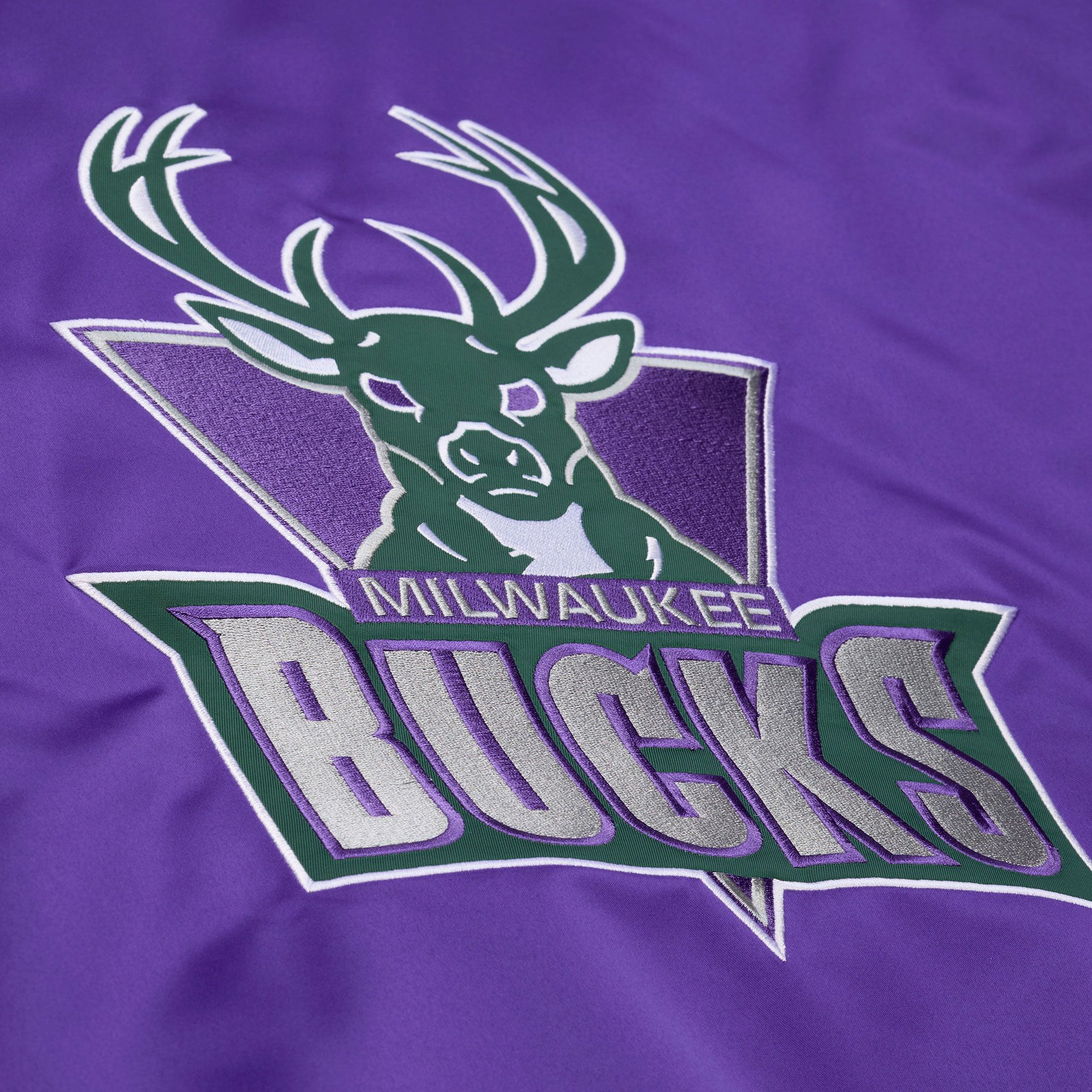Mitchell & Ness Men's Milwaukee Bucks Purple Throw It Back Full-Zip Satin Jacket product image