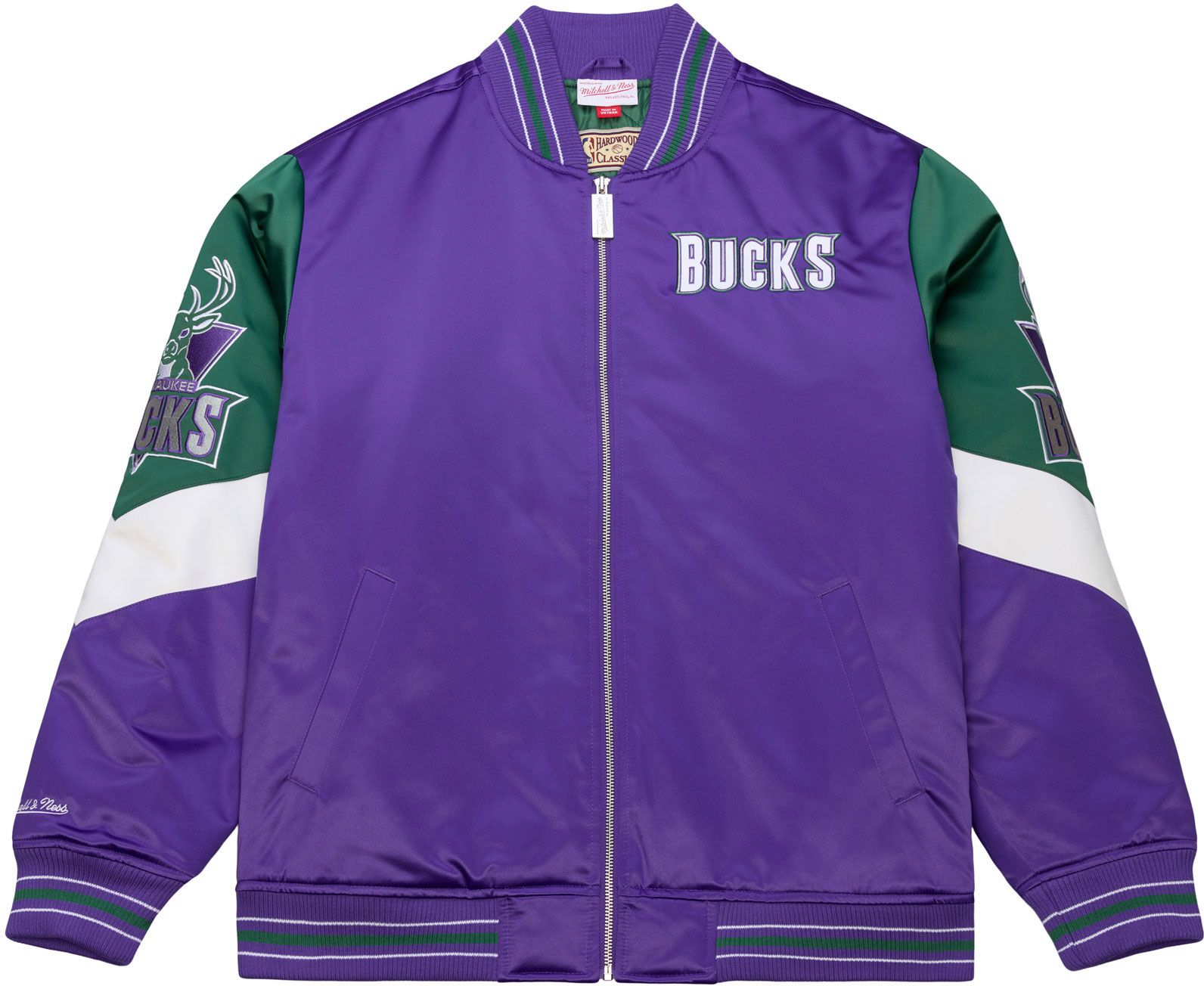 Mitchell & Ness Men's Milwaukee Bucks Purple Throw It Back Full-Zip Satin Jacket product image