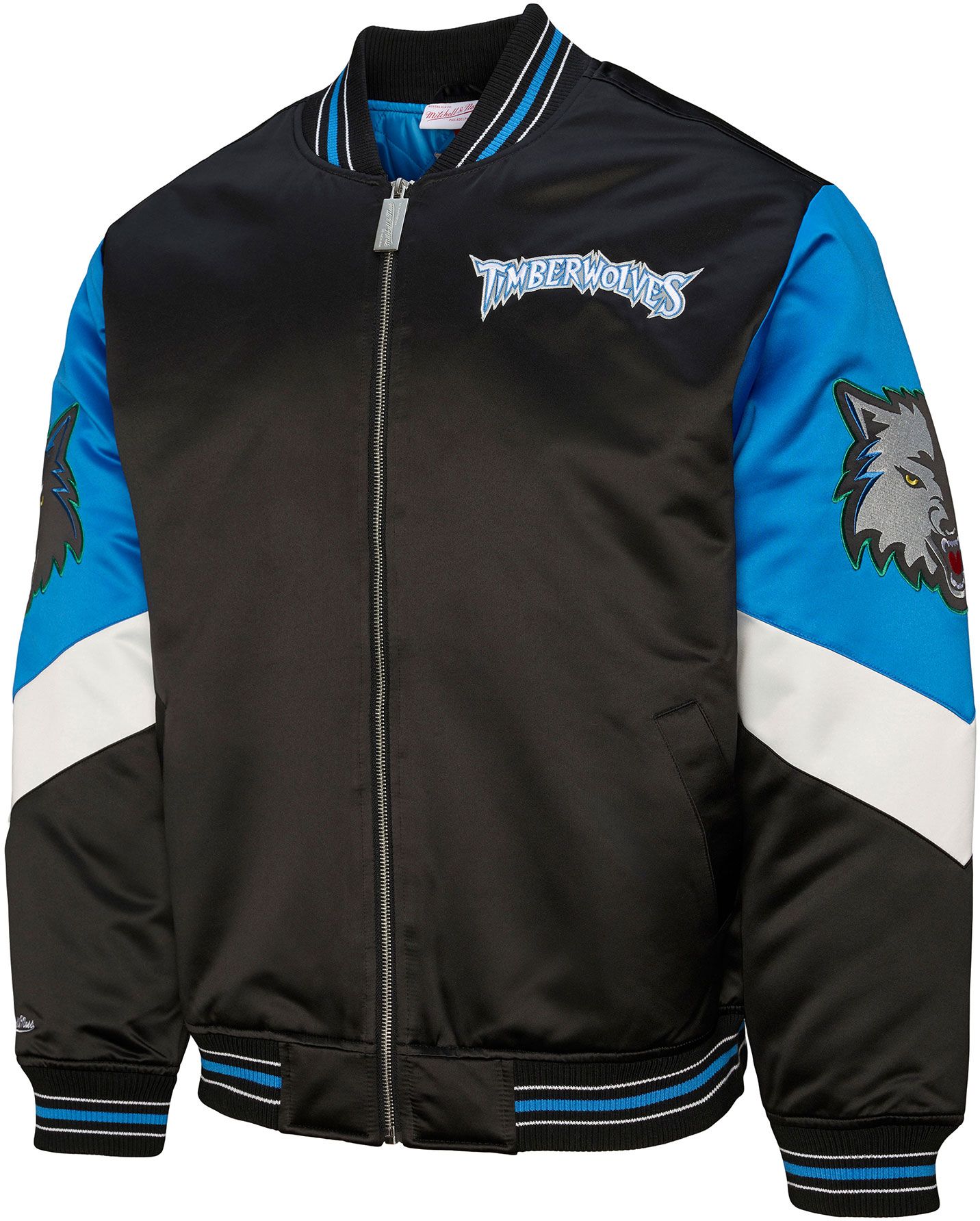 Mitchell & Ness Men's Minnesota Timberwolves Black Throw It Back Full-Zip Satin Jacket product image