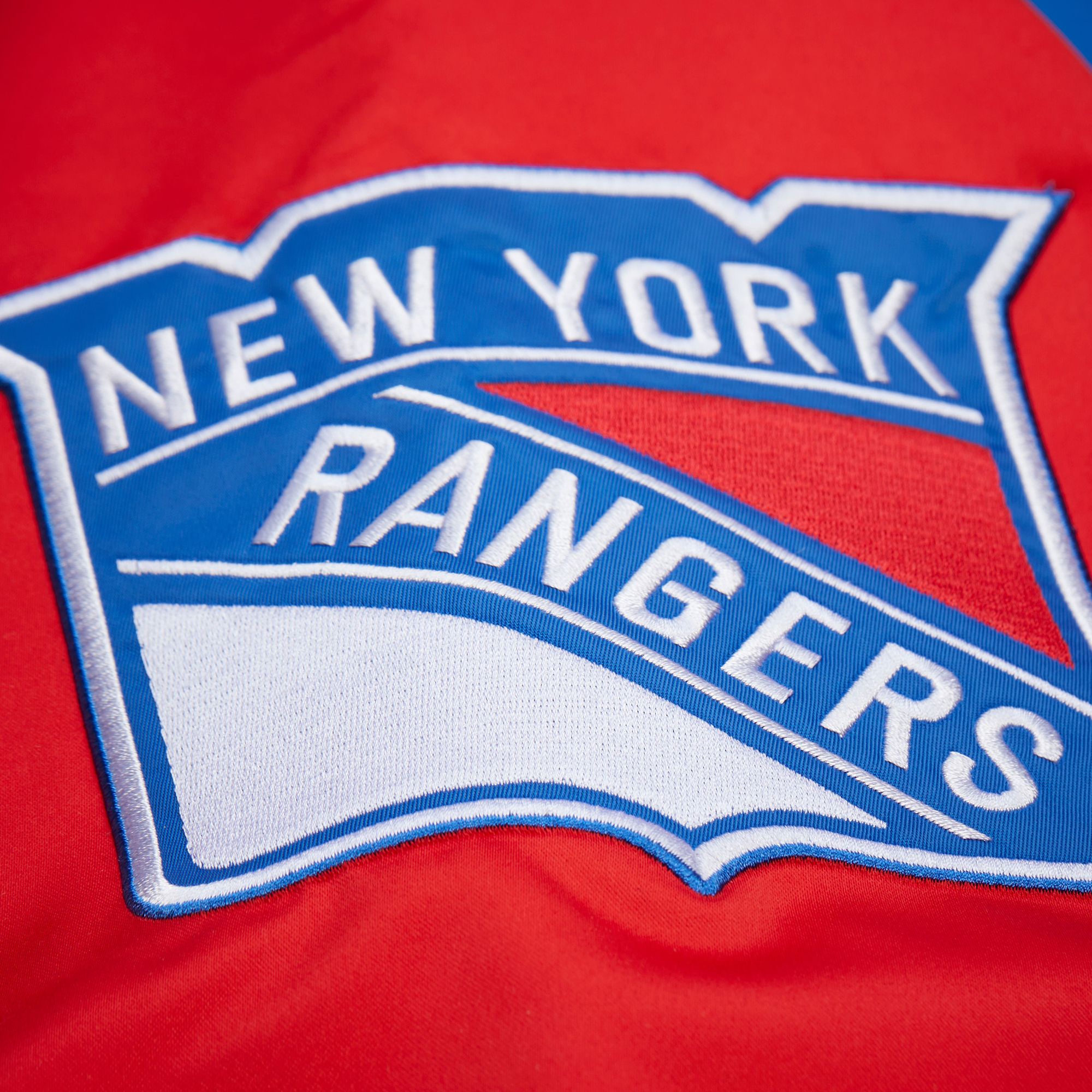 Mitchell & Ness Men's New York Rangers Blue 'Throw it Back' Heavyweight Satin Jacket product image