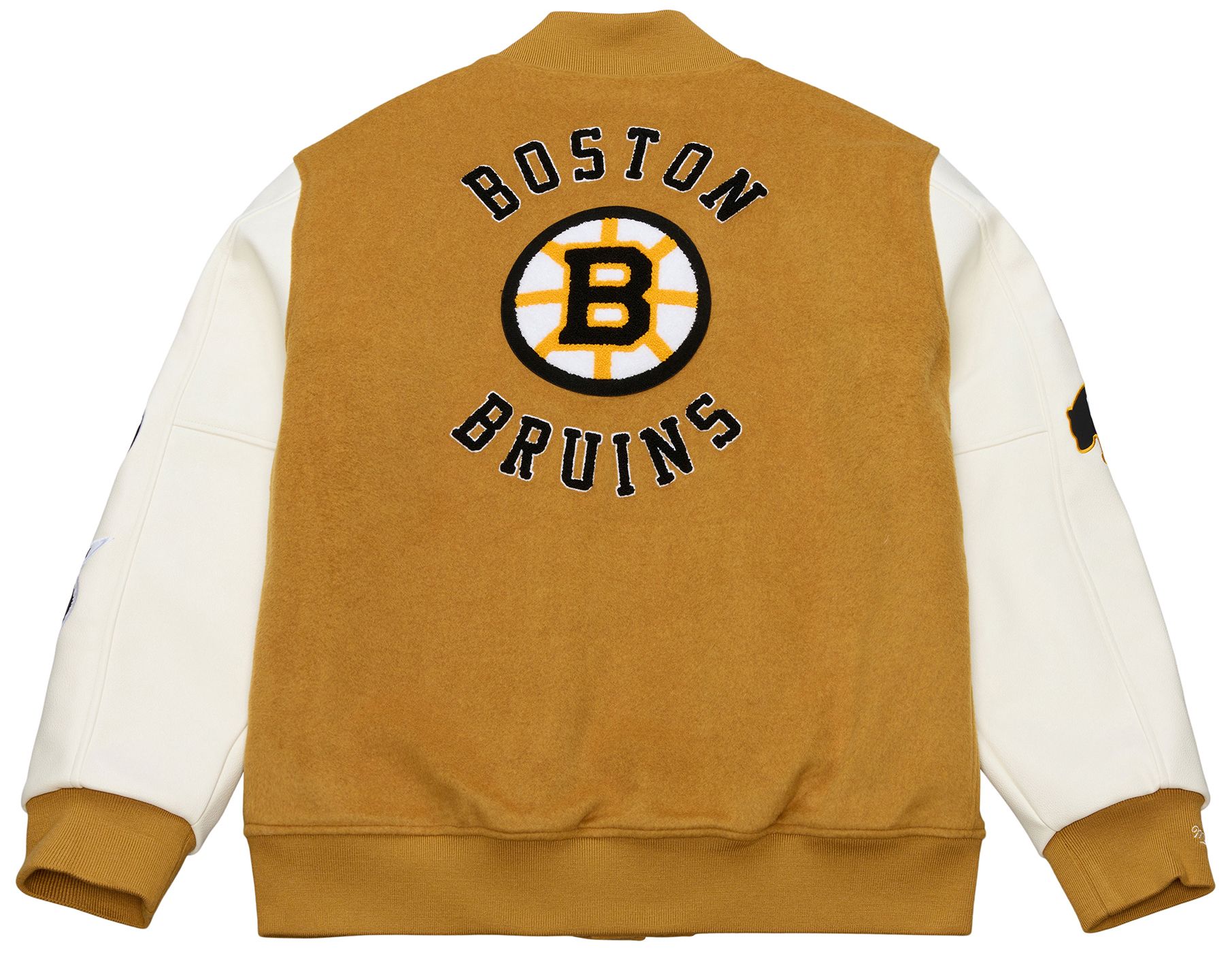 Mitchell & Ness Men's Boston Bruins Tan Dusted Varsity Jacket product image