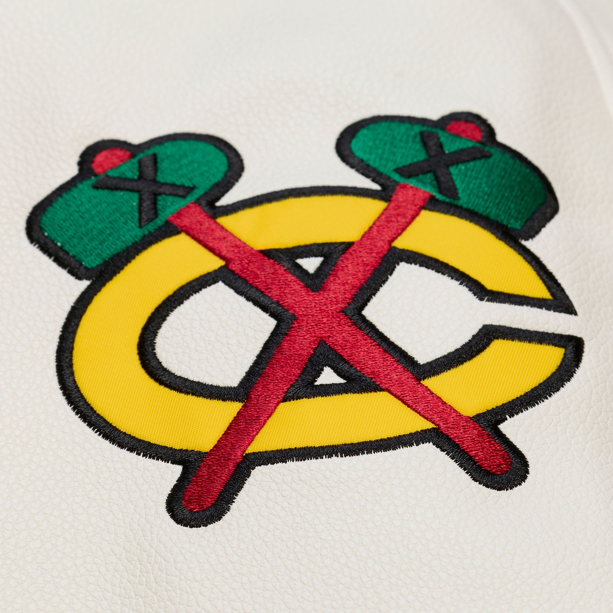 Mitchell & Ness Men's Chicago Blackhawks Tan Dusted Varsity Jacket product image