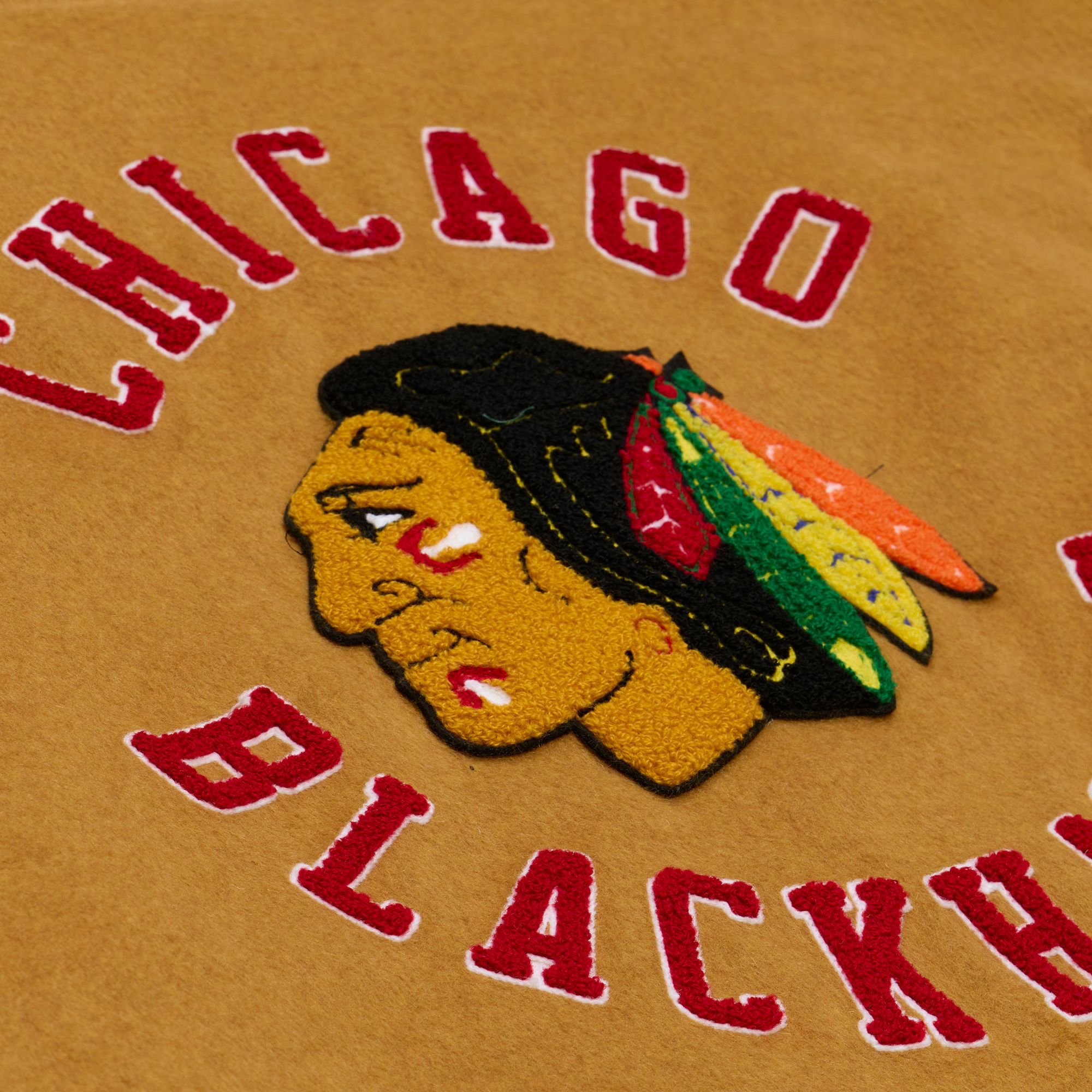 Mitchell & Ness Men's Chicago Blackhawks Tan Dusted Varsity Jacket product image