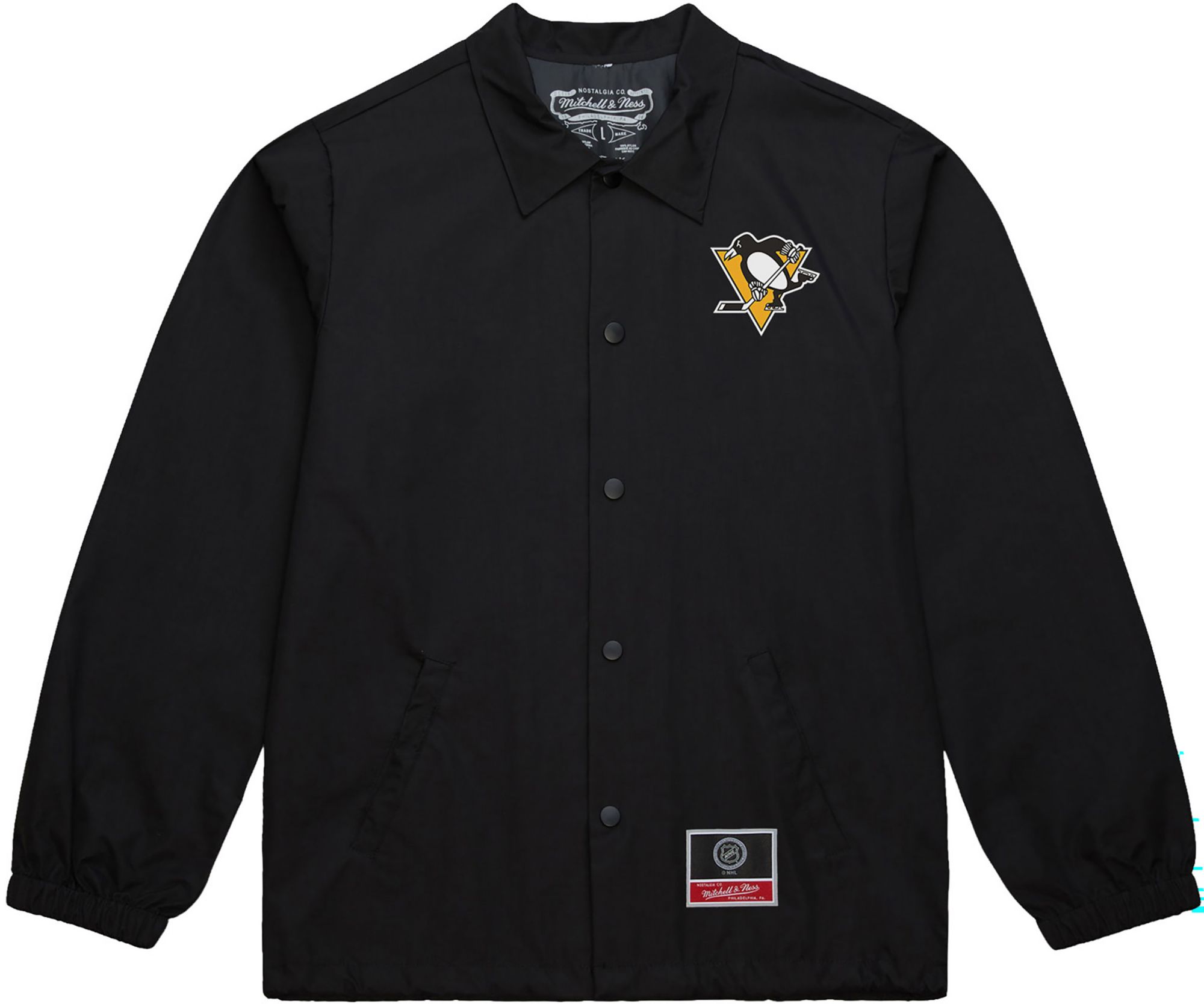 Mitchell & Ness Men's Pittsburgh Penguins Black Logo Coach Jacket product image