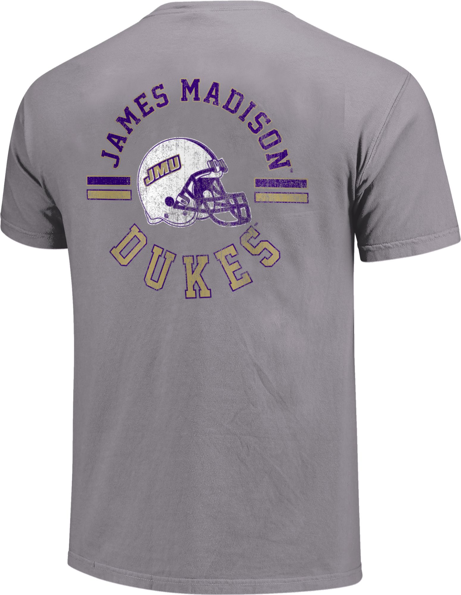 Image One Men's James Madison Dukes Grey Helmet Arch T-Shirt