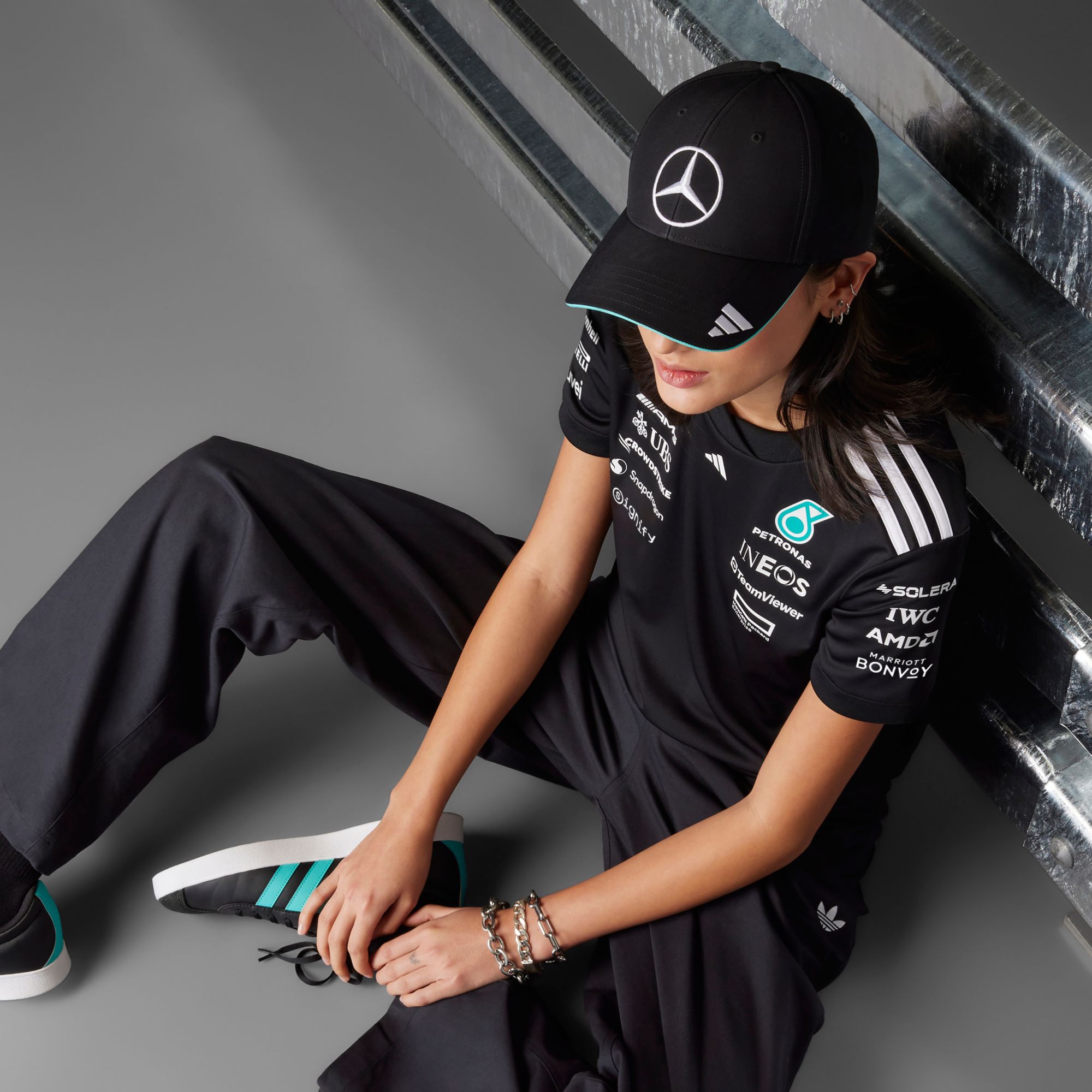 adidas Adult Mercedes F1 Black Adjustable Dad Hat product image