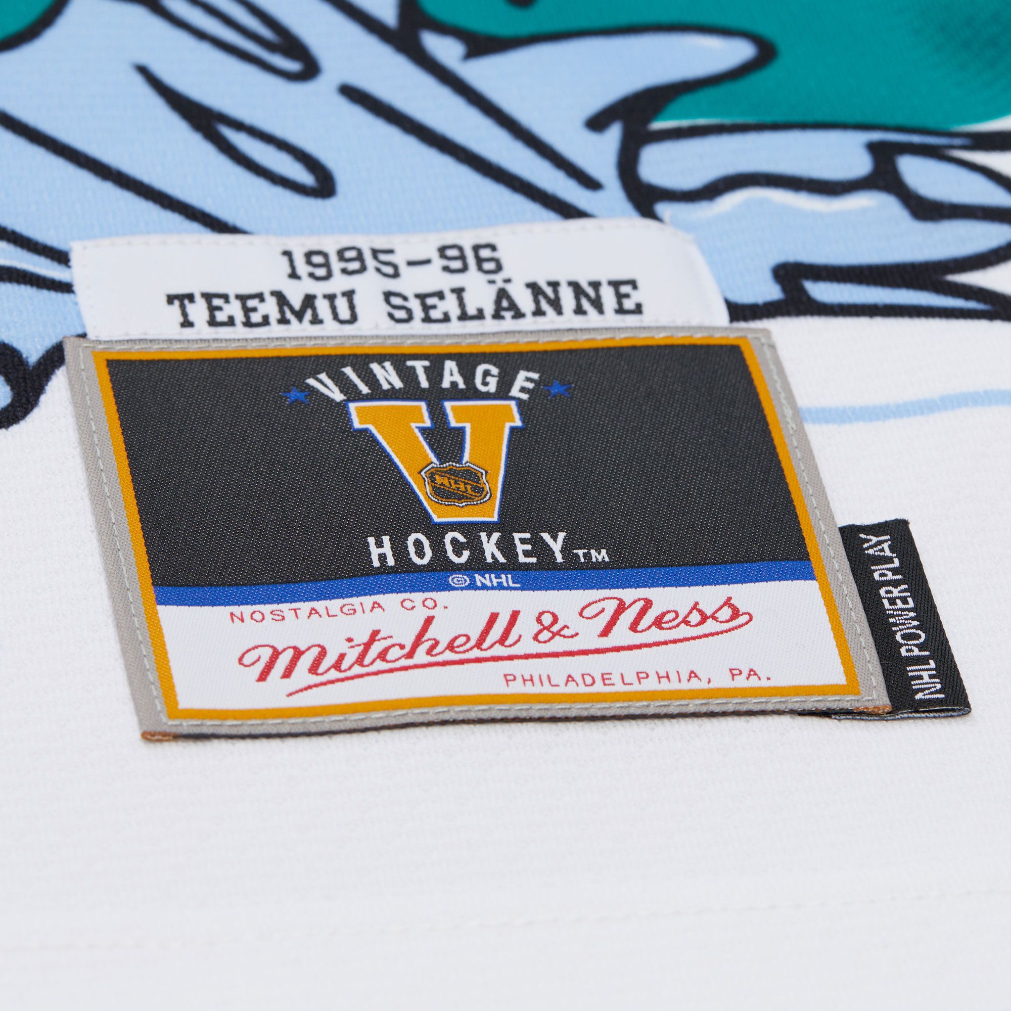 Mitchell & Ness Men's Anaheim Ducks Teemu Selanne #8 1995 Teal Power Play Vintage Replica Jersey product image
