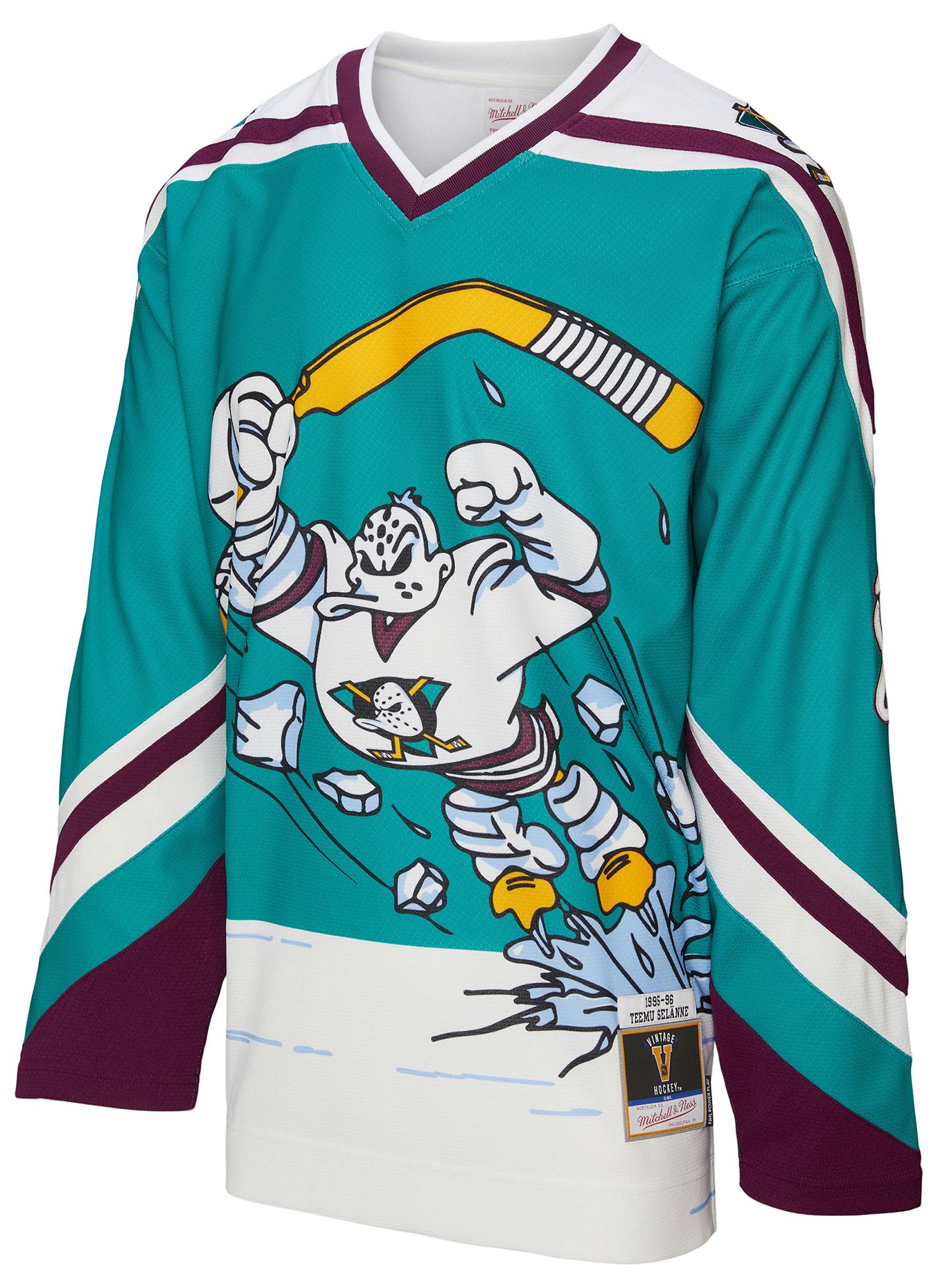 Mitchell & Ness Men's Anaheim Ducks Teemu Selanne #8 1995 Teal Power Play Vintage Replica Jersey product image