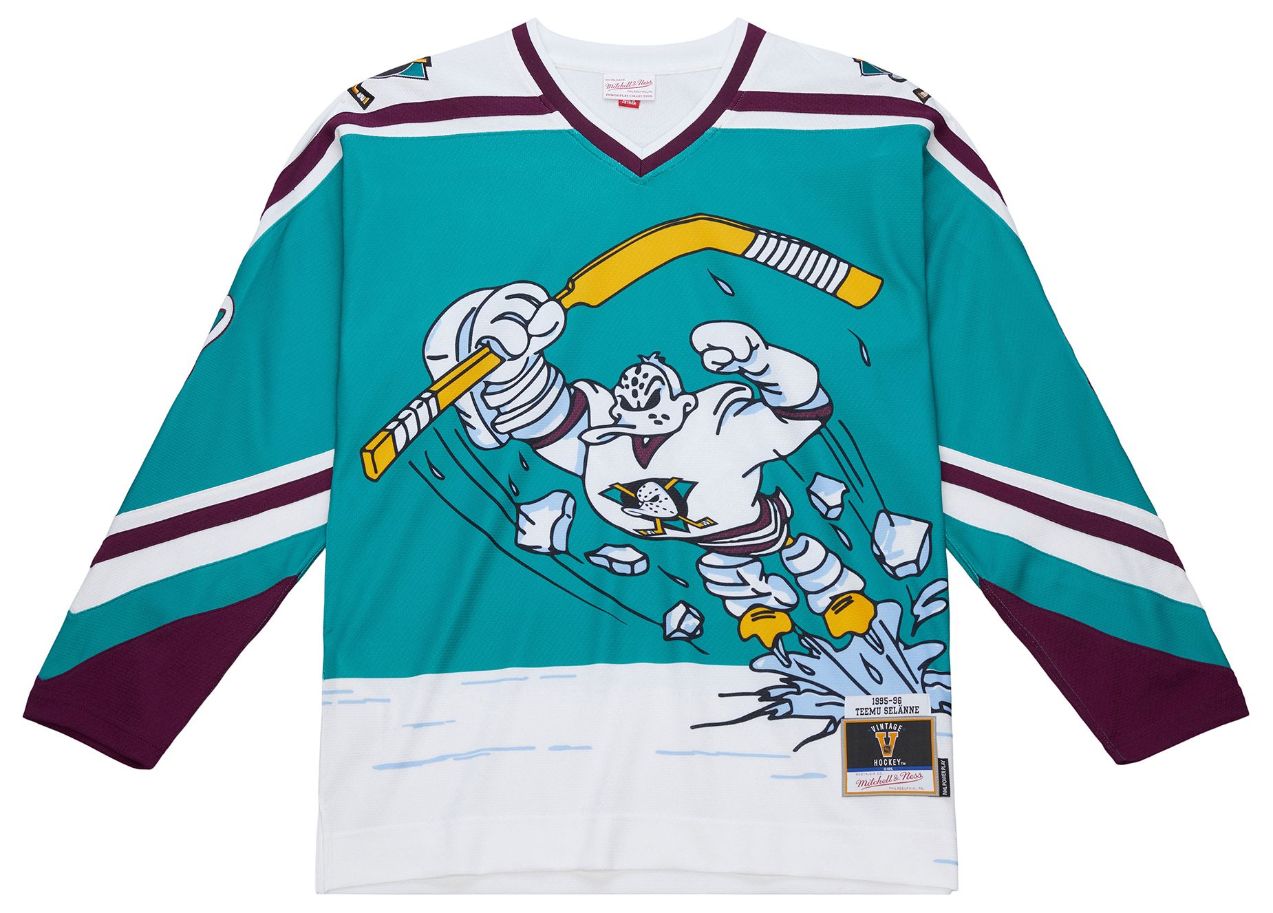 Mitchell & Ness Men's Anaheim Ducks Teemu Selanne #8 1995 Teal Power Play Vintage Replica Jersey product image
