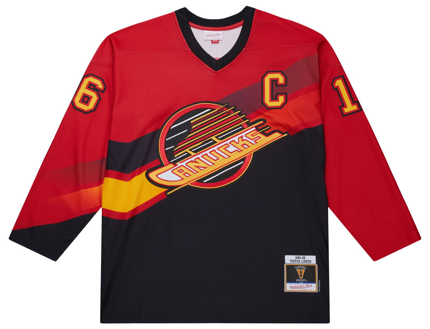 Mitchell & Ness Men's Vancouver Canucks Trevor Linden #16 1995 Red Power Play Vintage Replica Jersey product image