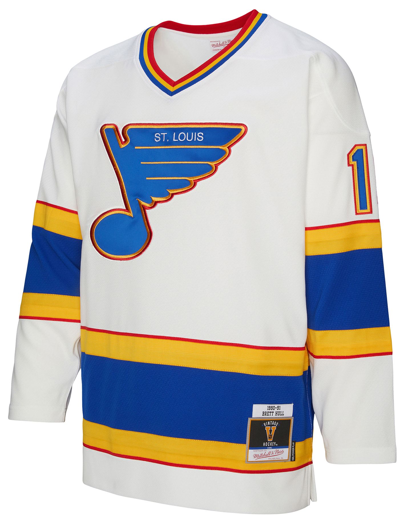 Mitchell & Ness Men's St. Louis Blues Brett Hull #16 1990 White Power Play Vintage Replica Jersey product image