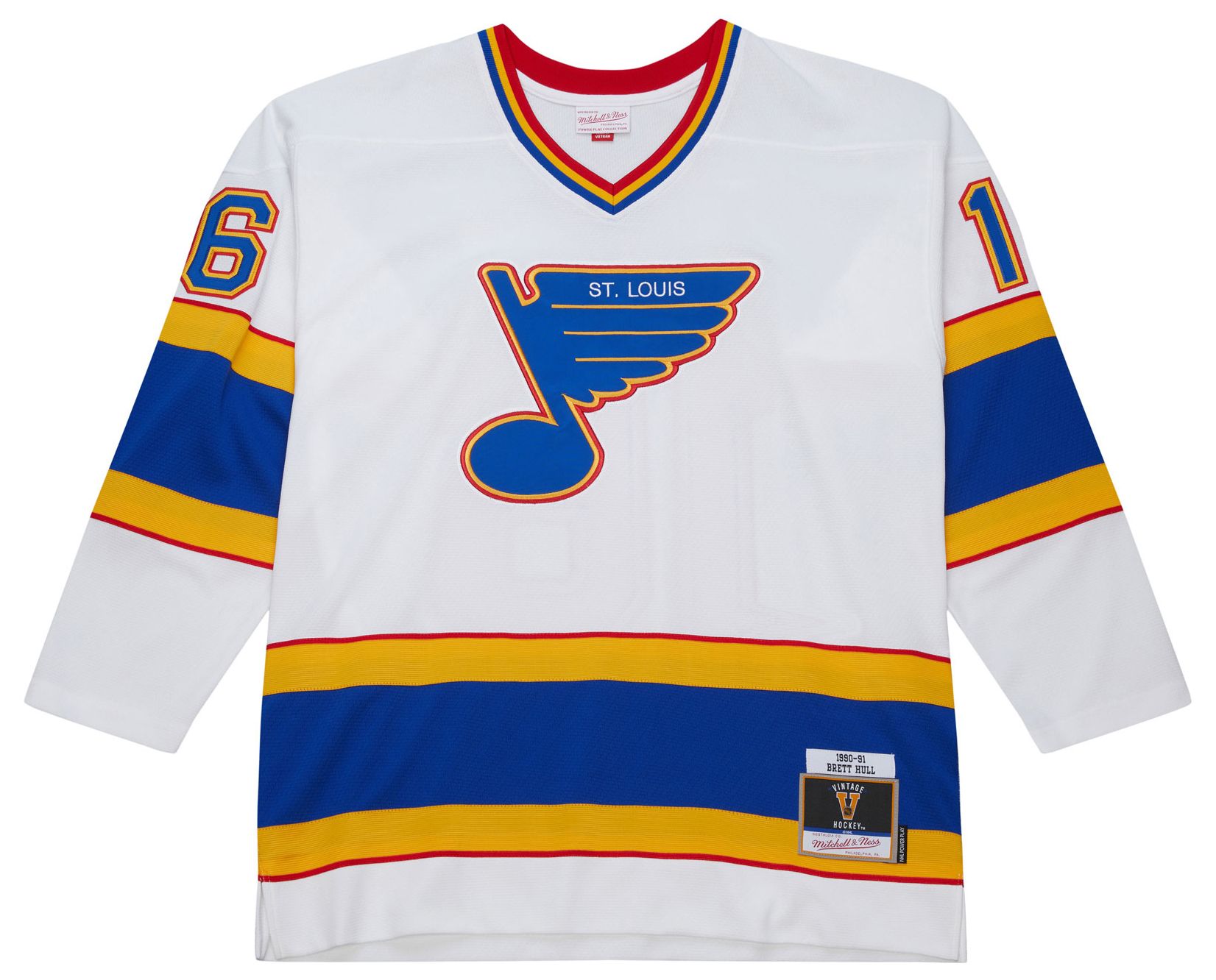 Mitchell & Ness Men's St. Louis Blues Brett Hull #16 1990 White Power Play Vintage Replica Jersey product image