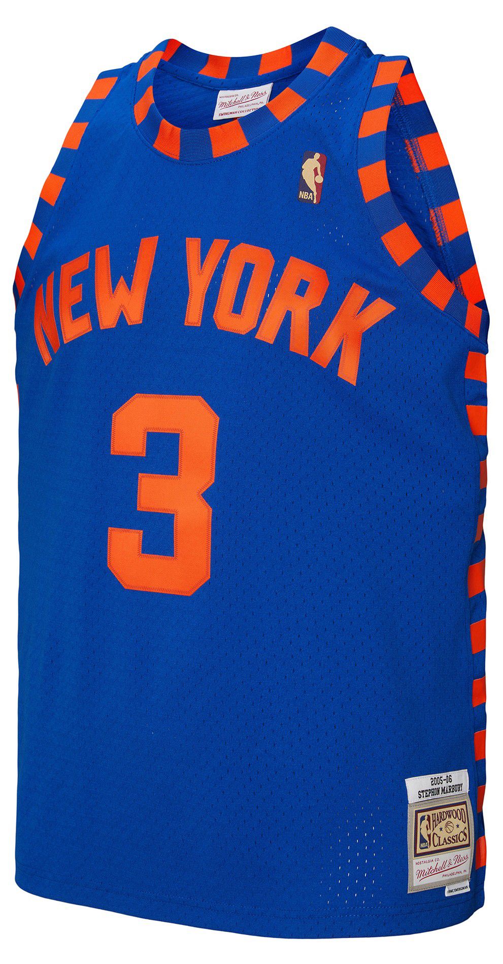 Mitchell & Ness Adult 2005-2006 New York Knicks Stephon Marbury #3 Blue Hardwood Classics Replica Jersey product image