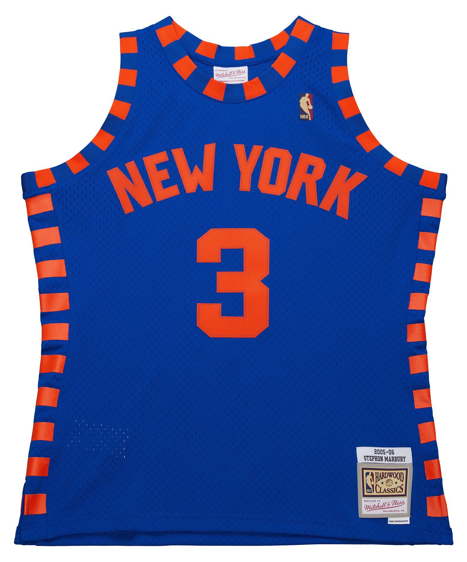 Mitchell & Ness Adult 2005-2006 New York Knicks Stephon Marbury #3 Blue Hardwood Classics Replica Jersey product image