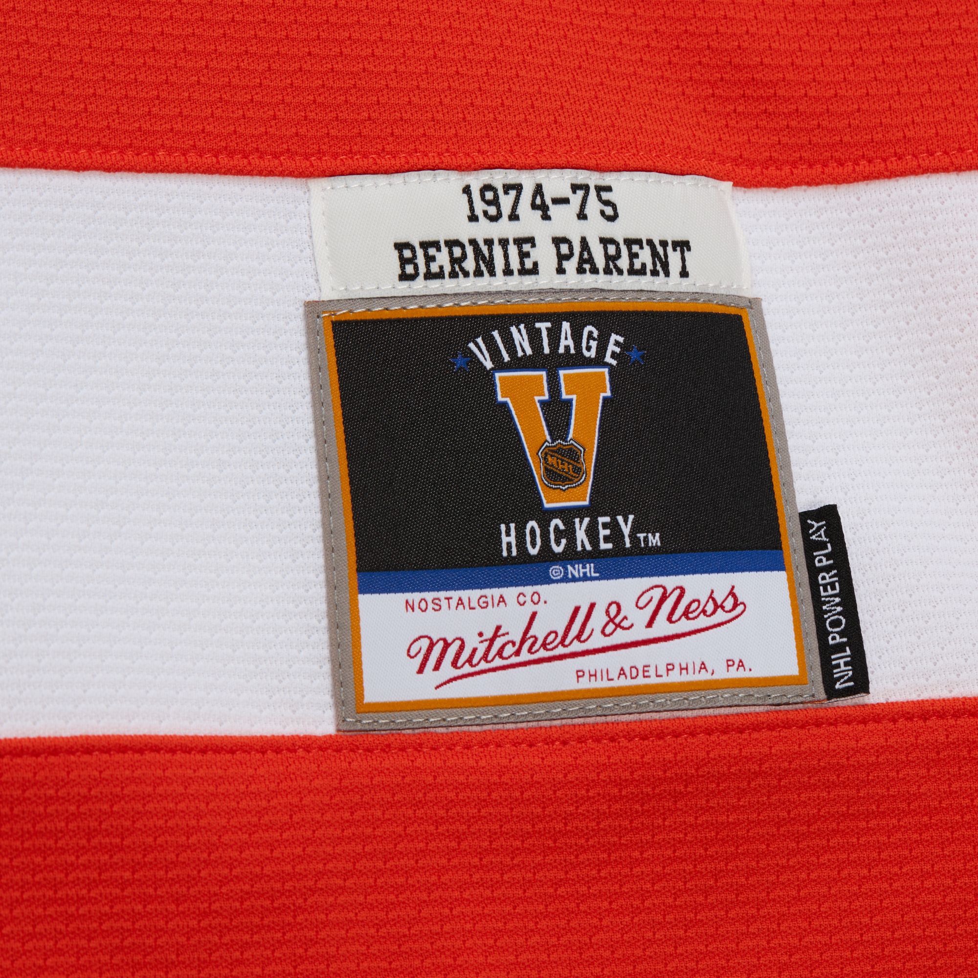 Mitchell & Ness Men's Philadelphia Flyers Bernie Parent #1 1974 Orange Power Play Vintage Replica Jersey product image