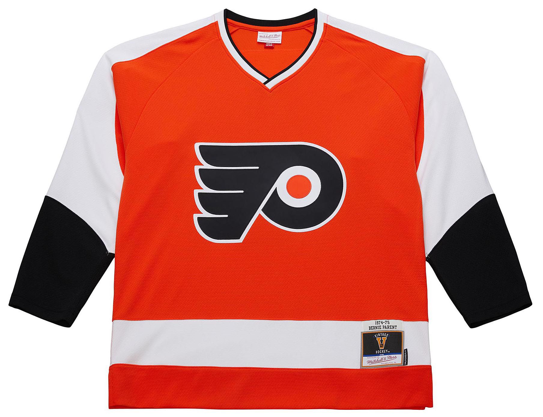 Mitchell & Ness Men's Philadelphia Flyers Bernie Parent #1 1974 Orange Power Play Vintage Replica Jersey product image