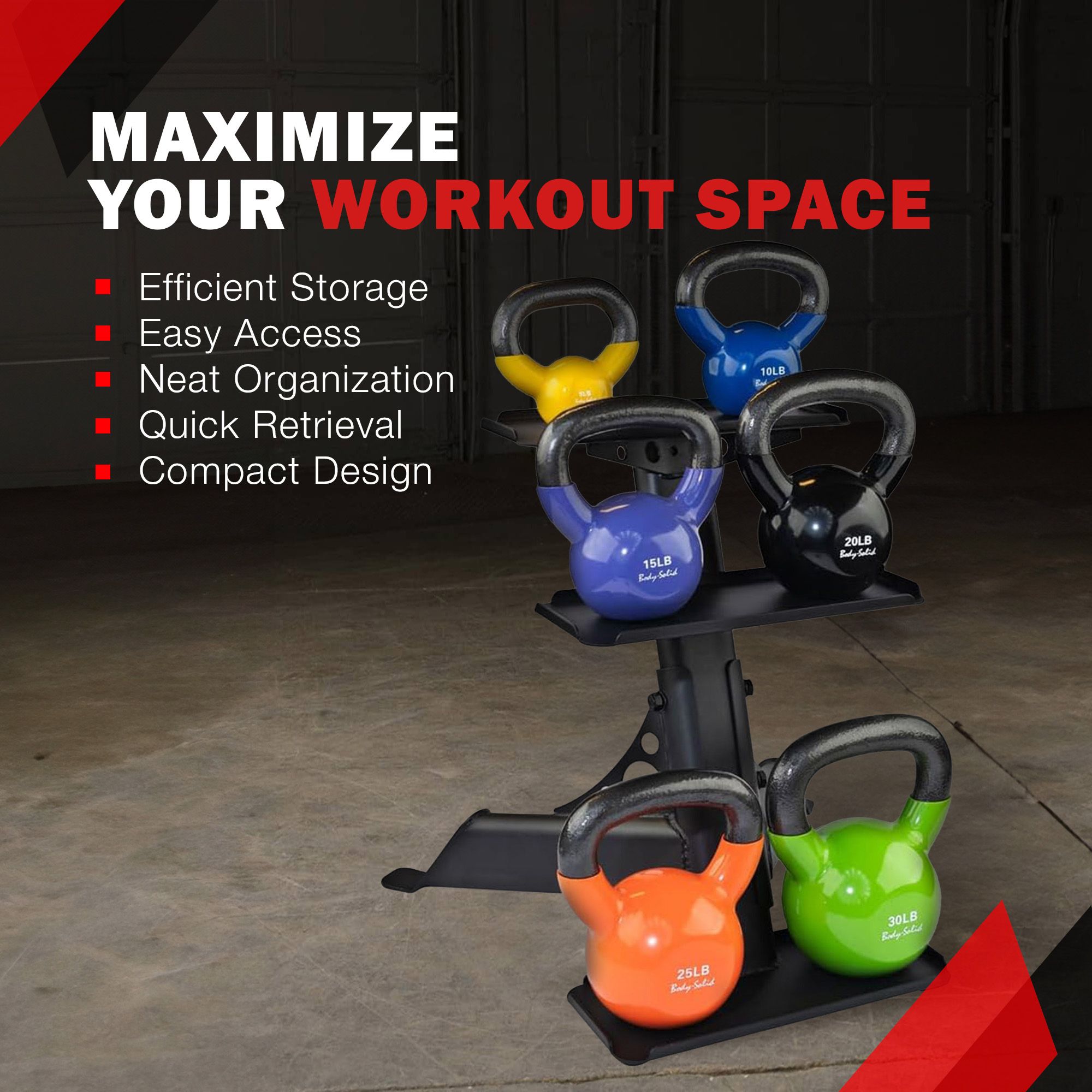 Body-Solid 5-30 lb. Vinyl Kettlebell Set with Rack product image