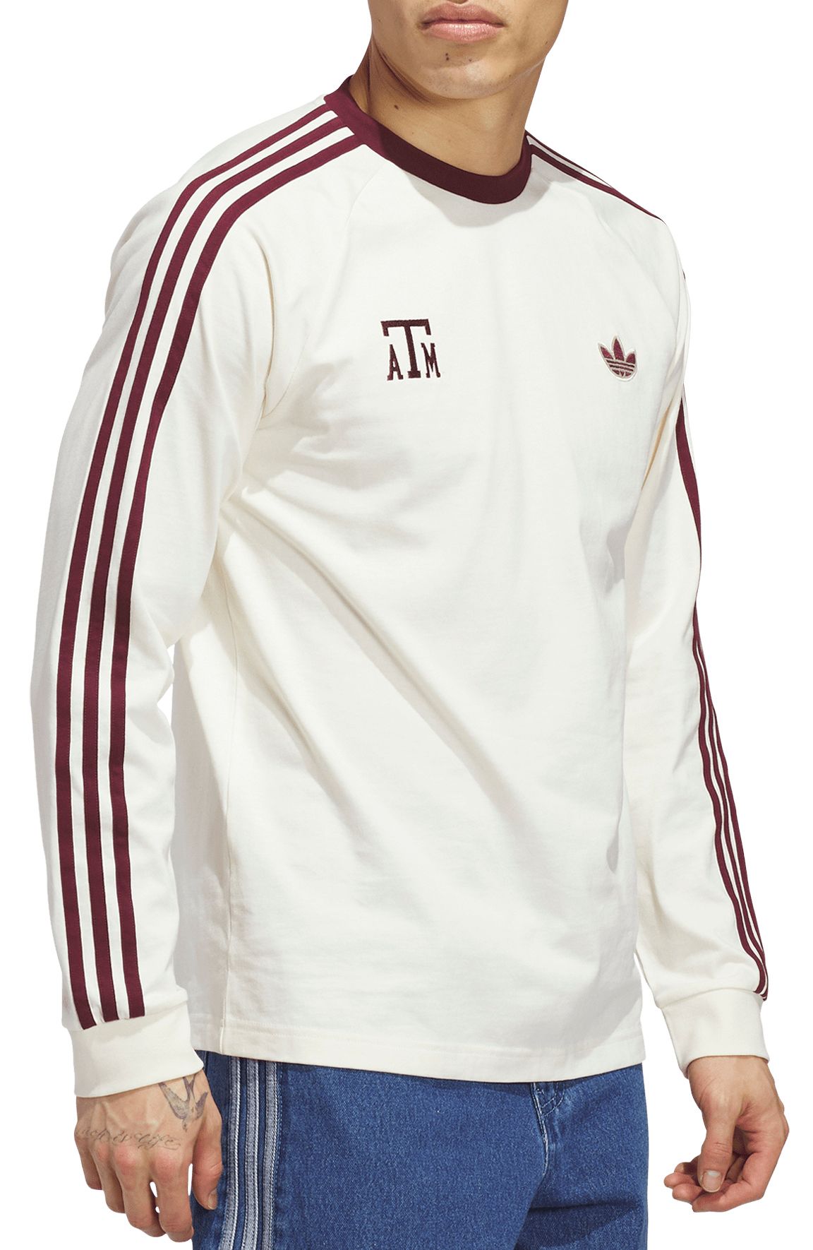 adidas Men's Texas A&M Aggies Cream Trefoil Crew Pullover Sweatshirt product image