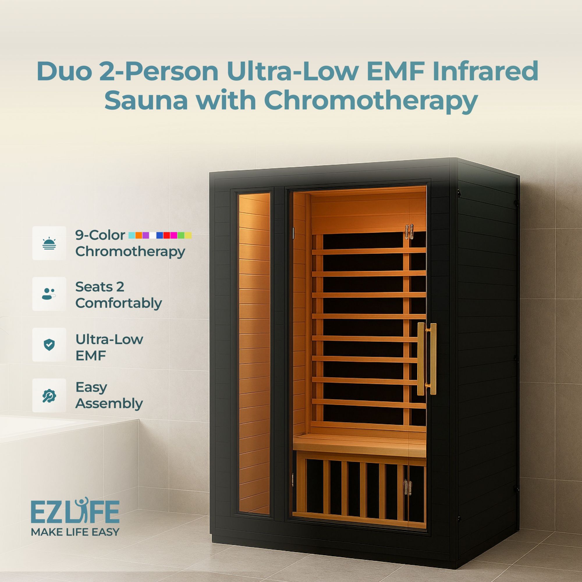 EZlife Duo 2-Person Ultra Low EMF Infrared Sauna with Chromotherapy product image