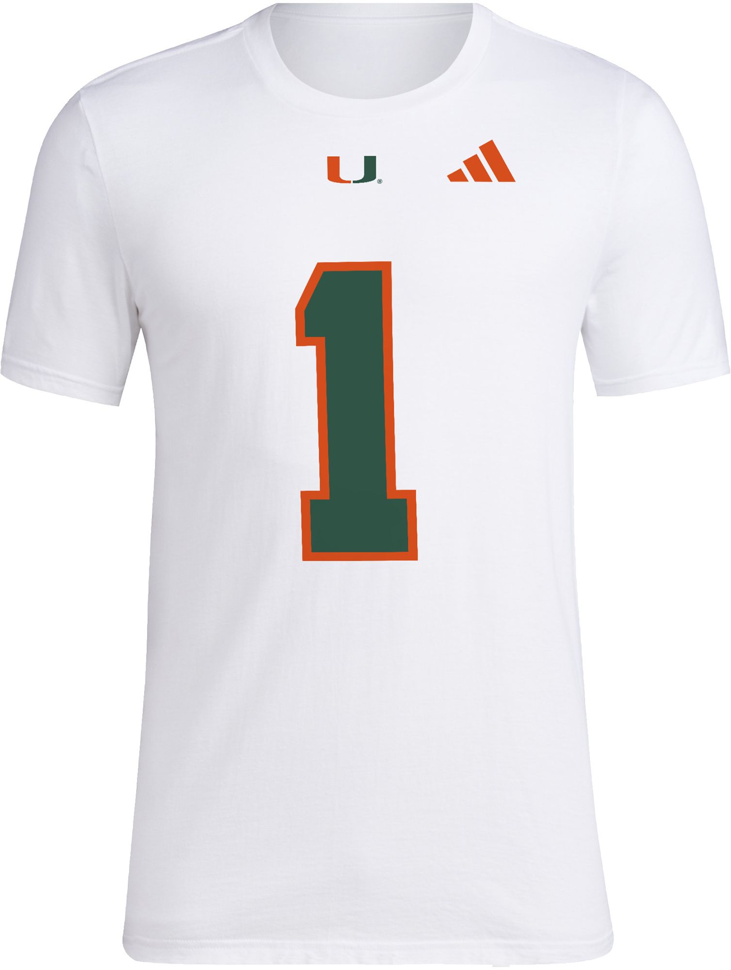 adidas Men's Miami Hurricanes Cam Ward #1 White T-Shirt product image
