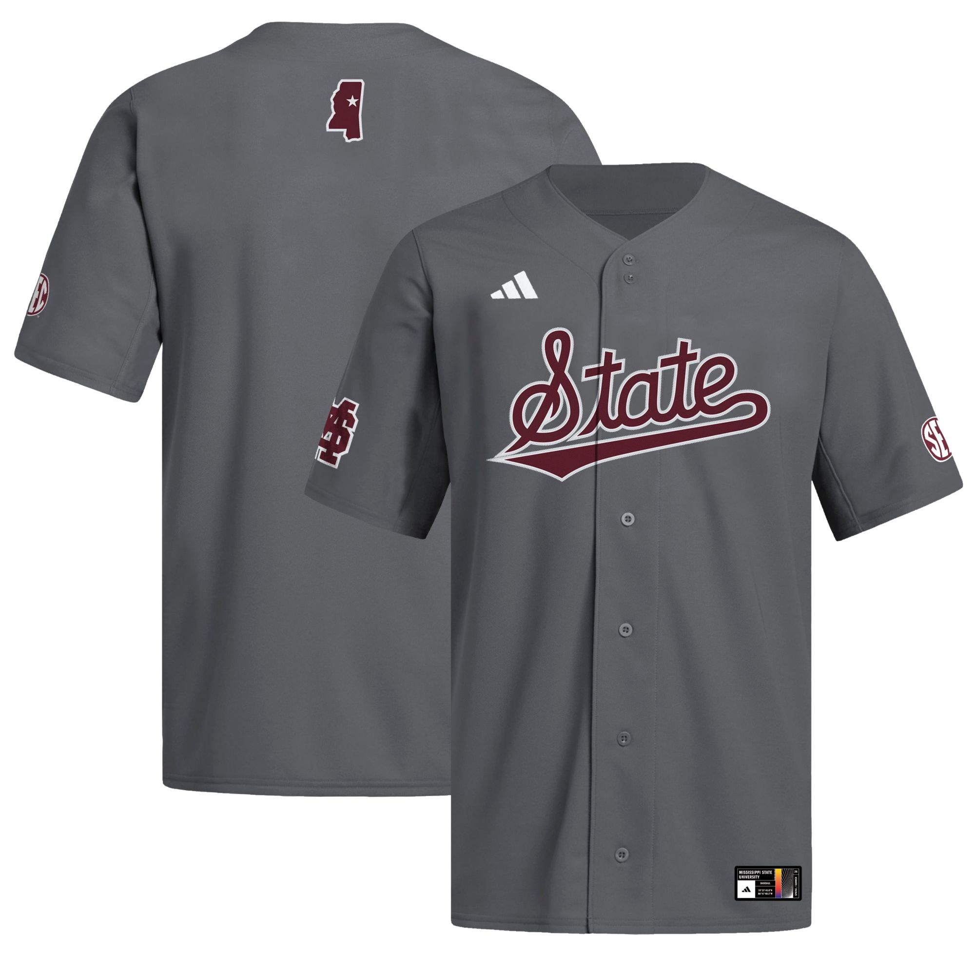 adidas Men's Mississippi State Bulldogs Grey Replica Alternate Shades Baseball Jersey product image