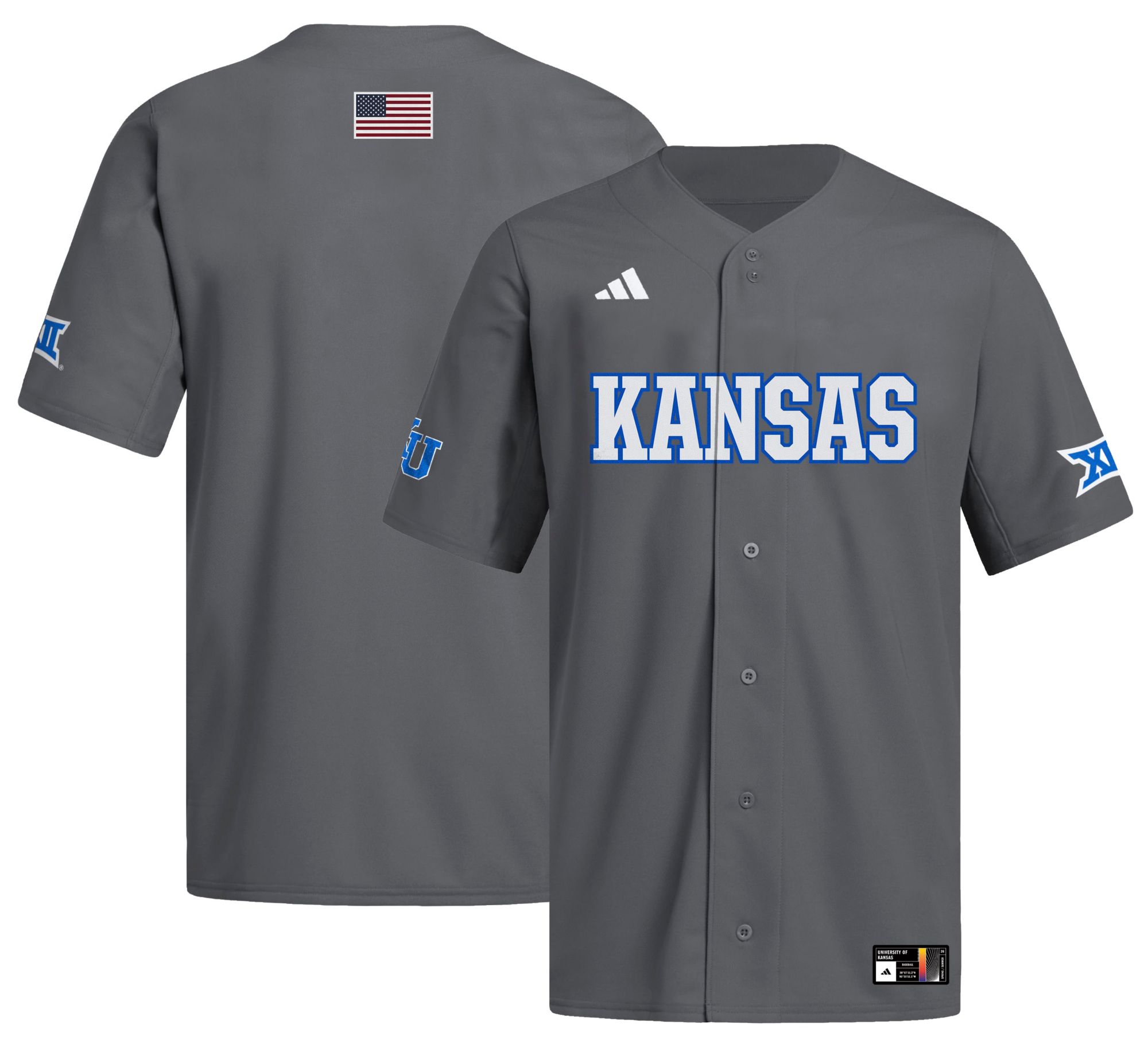 adidas Men's Kansas Jayhawks Grey Replica Alternate Shades Baseball Jersey product image