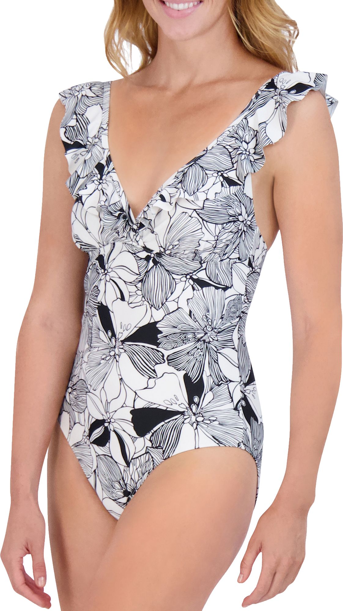 Stella Parker Women's Print Ruffle Shoulder One Piece Swimsuit product image