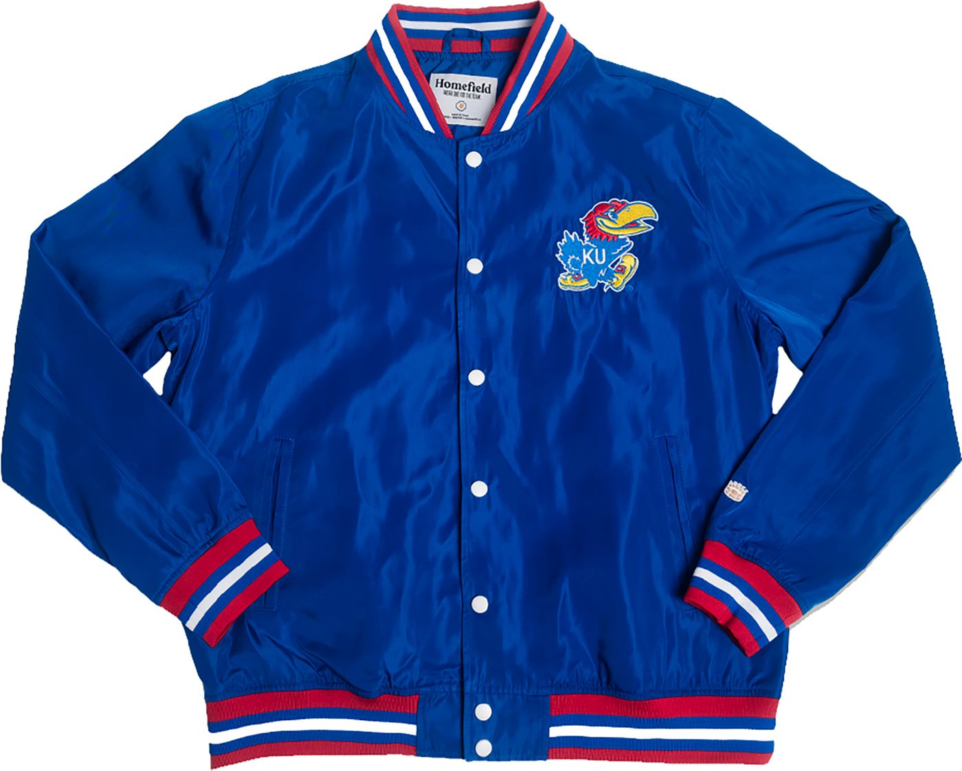 Men's Kansas Jayhawks KU Snap Jacket Franchise online Officially Licensed Grey/Blue L