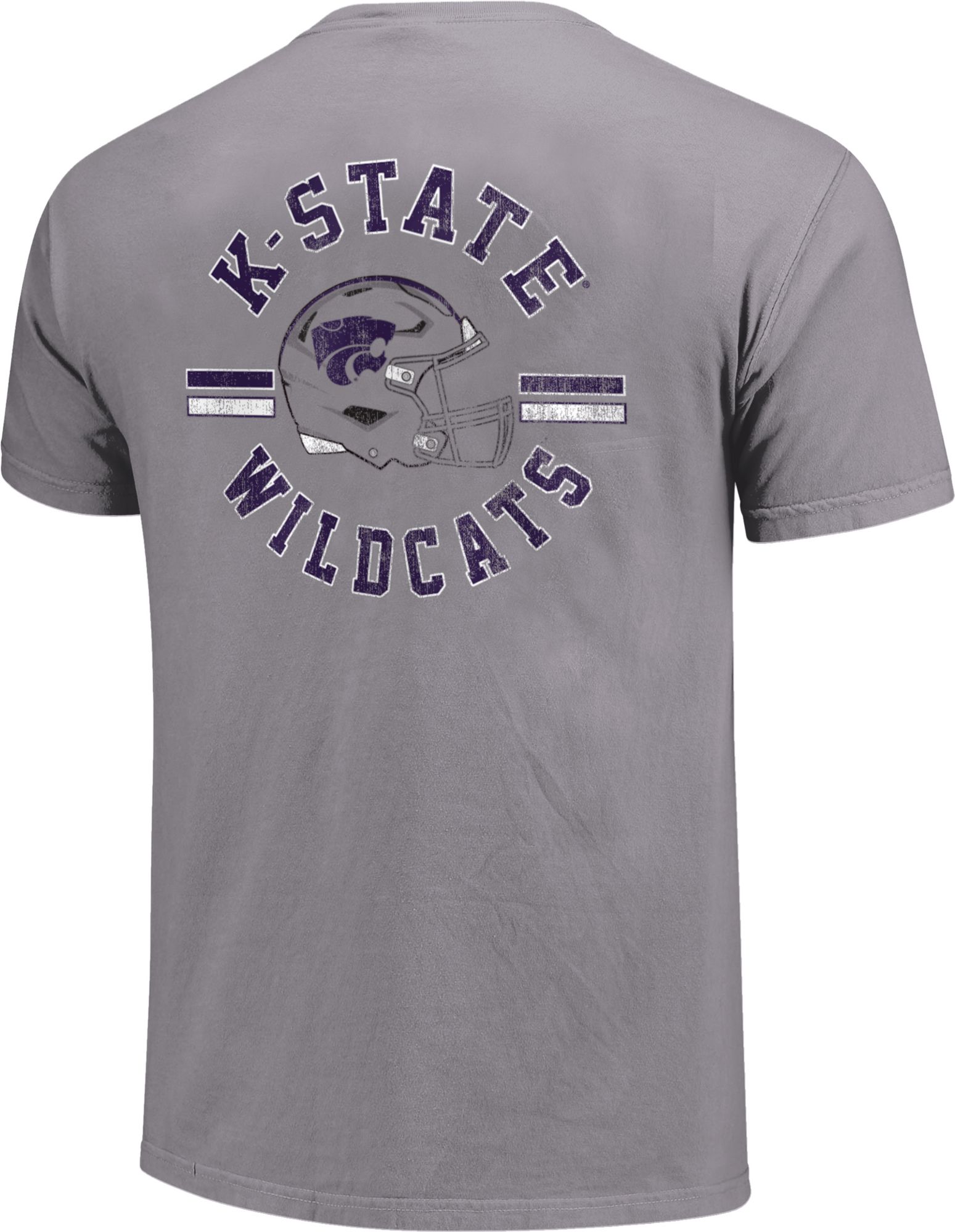 Image One Men's Kansas State Wildcats Grey Helmet Arch T-Shirt