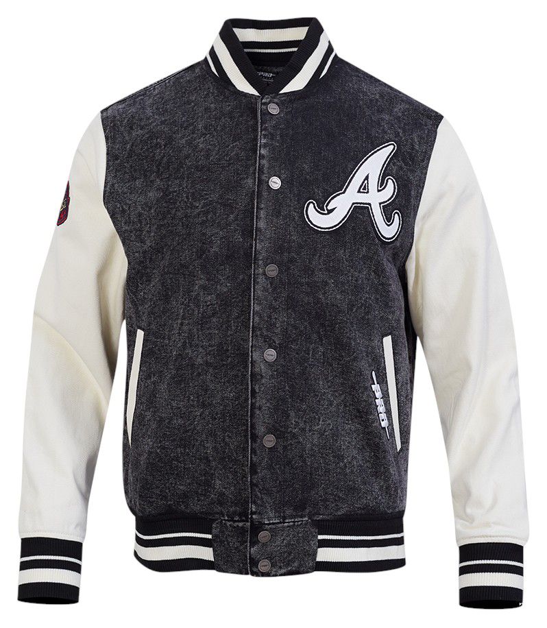 Pro Standard Men's Atlanta Braves Black Rebel Athletics Denim Varsity Jacket product image