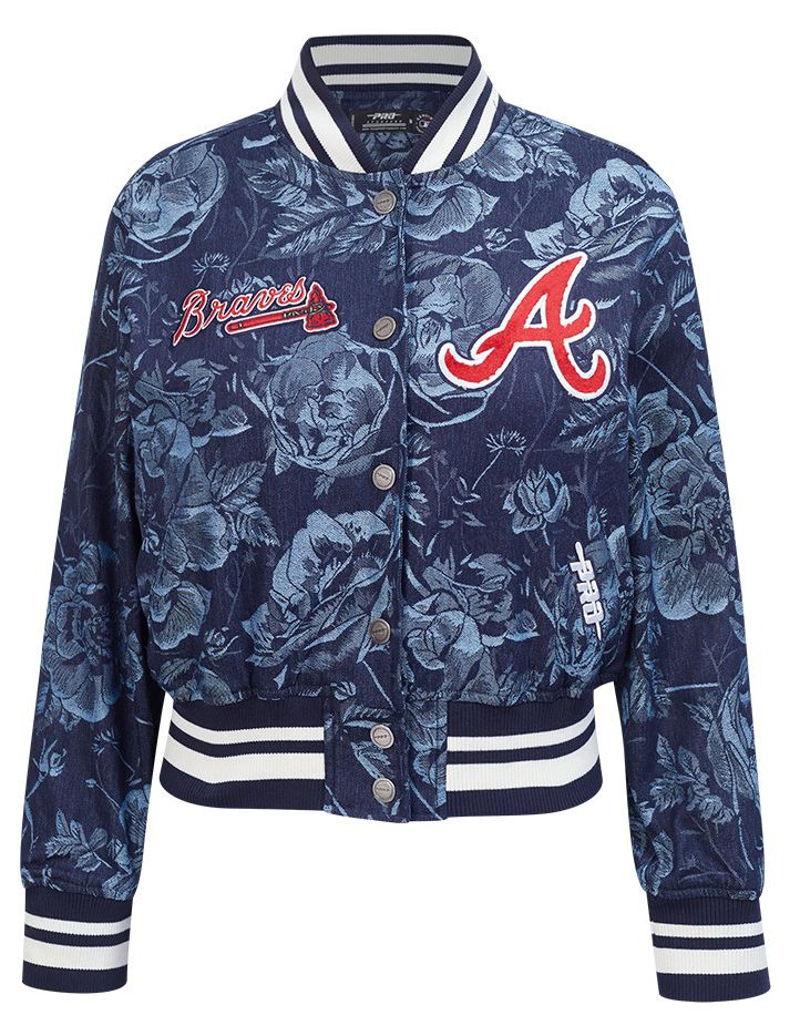 Pro Standard Women's Atlanta Braves Blue Denim Cropped Floral Jacket product image