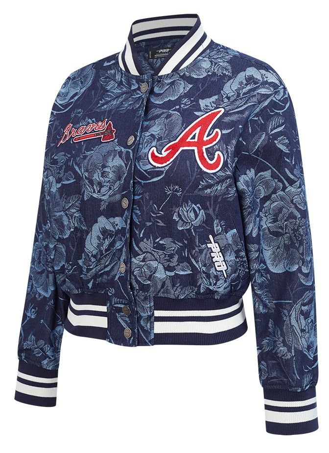 Pro Standard Women's Atlanta Braves Blue Denim Cropped Floral Jacket product image