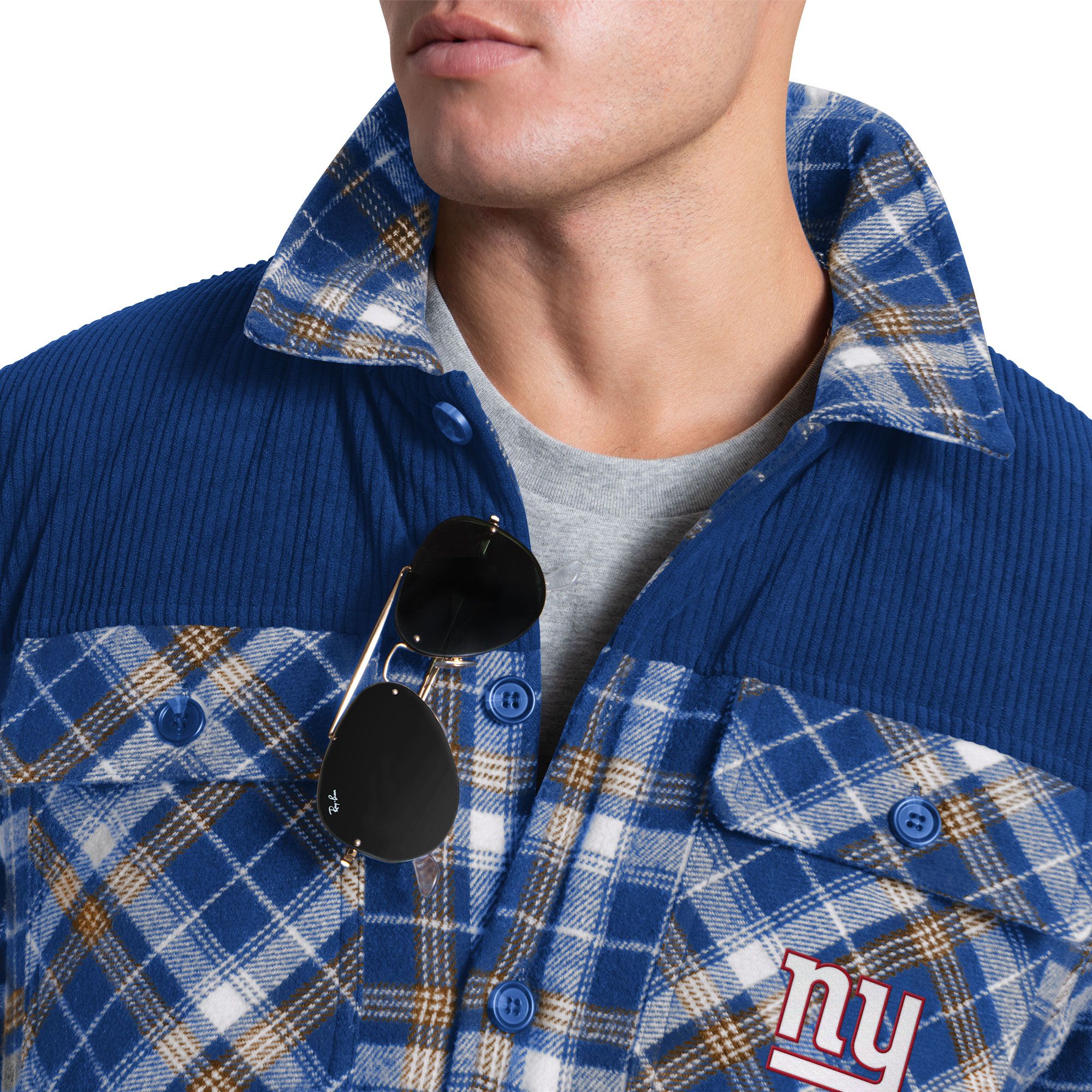 G-III Men's New York Giants Royal Plaid Black Shirt Jacket product image