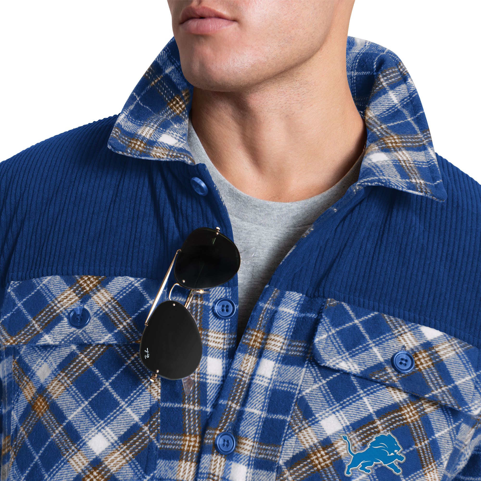 G-III Men's Detroit Lions Blue Plaid Black Shirt Jacket product image