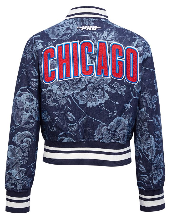 Pro Standard Women's Chicago Cubs Blue Denim Cropped Floral Jacket product image
