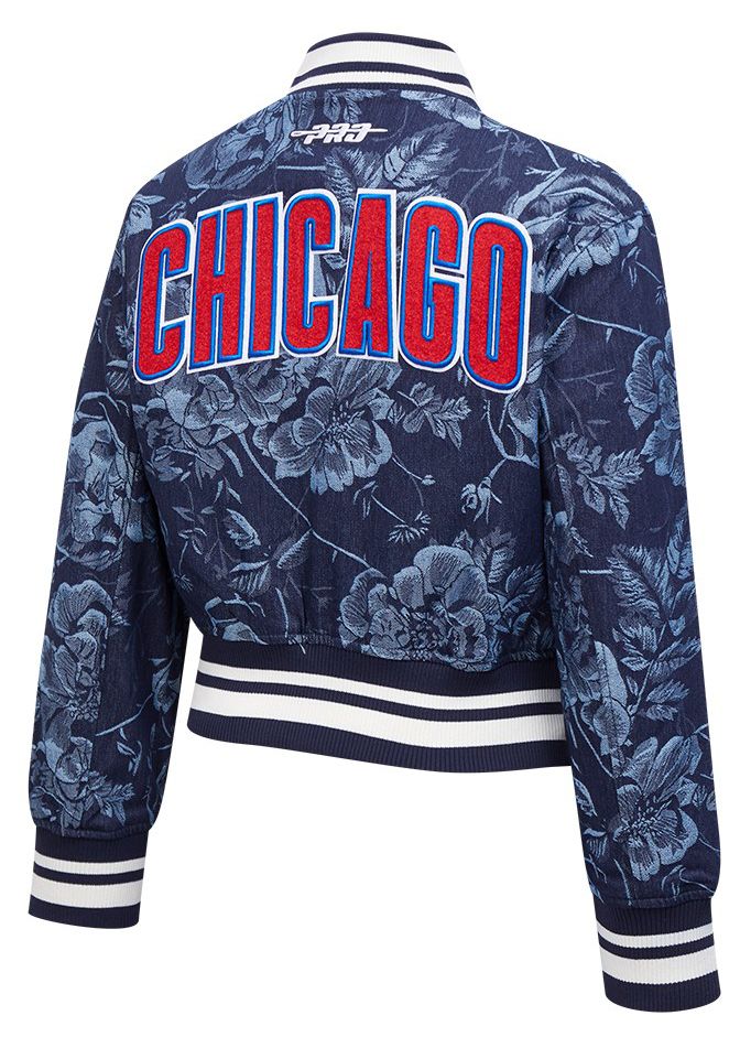 Pro Standard Women's Chicago Cubs Blue Denim Cropped Floral Jacket product image