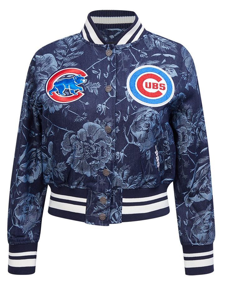 Pro Standard Women's Chicago Cubs Blue Denim Cropped Floral Jacket product image