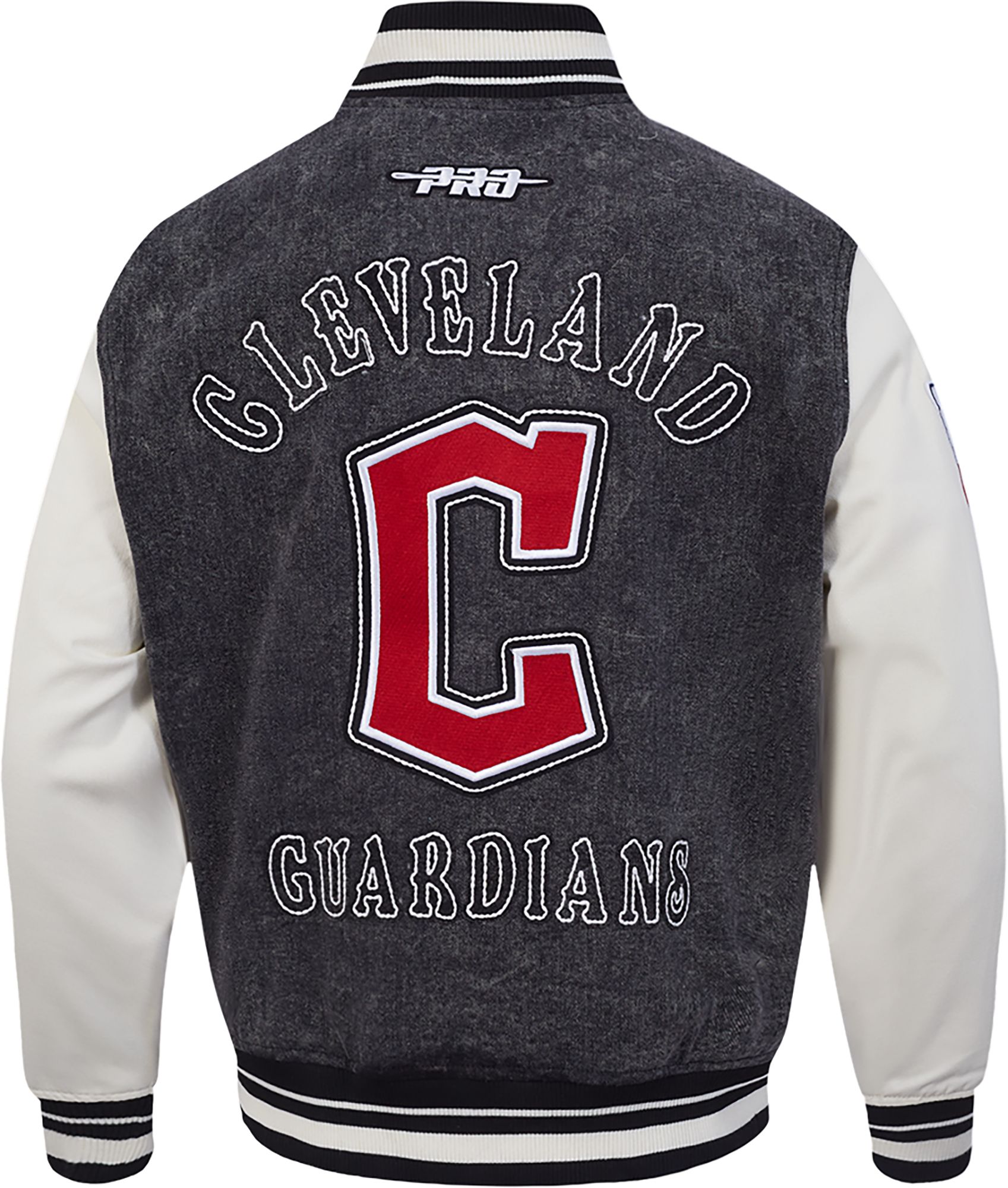 Pro Standard Men's Cleveland Guardians Black Rebel Athletics Denim Varsity Jacket product image