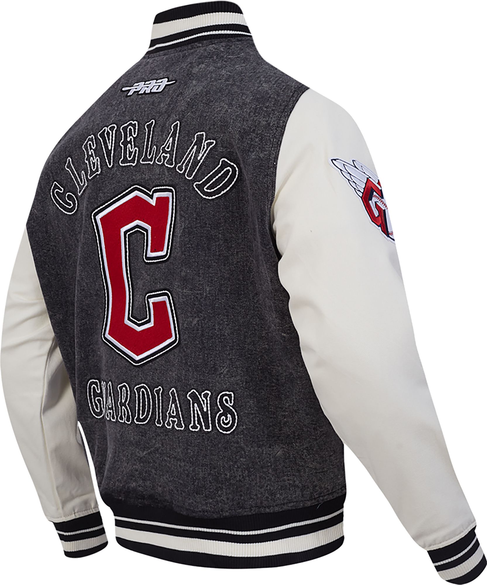 Pro Standard Men's Cleveland Guardians Black Rebel Athletics Denim Varsity Jacket product image
