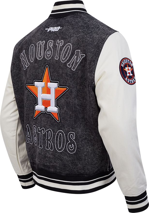Pro Standard Men's Houston Astros Black Rebel Athletics Denim Varsity Jacket product image