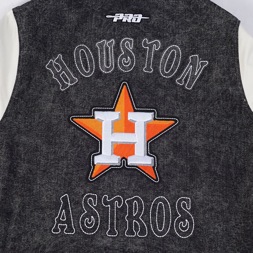 Pro Standard Men's Houston Astros Black Rebel Athletics Denim Varsity Jacket product image